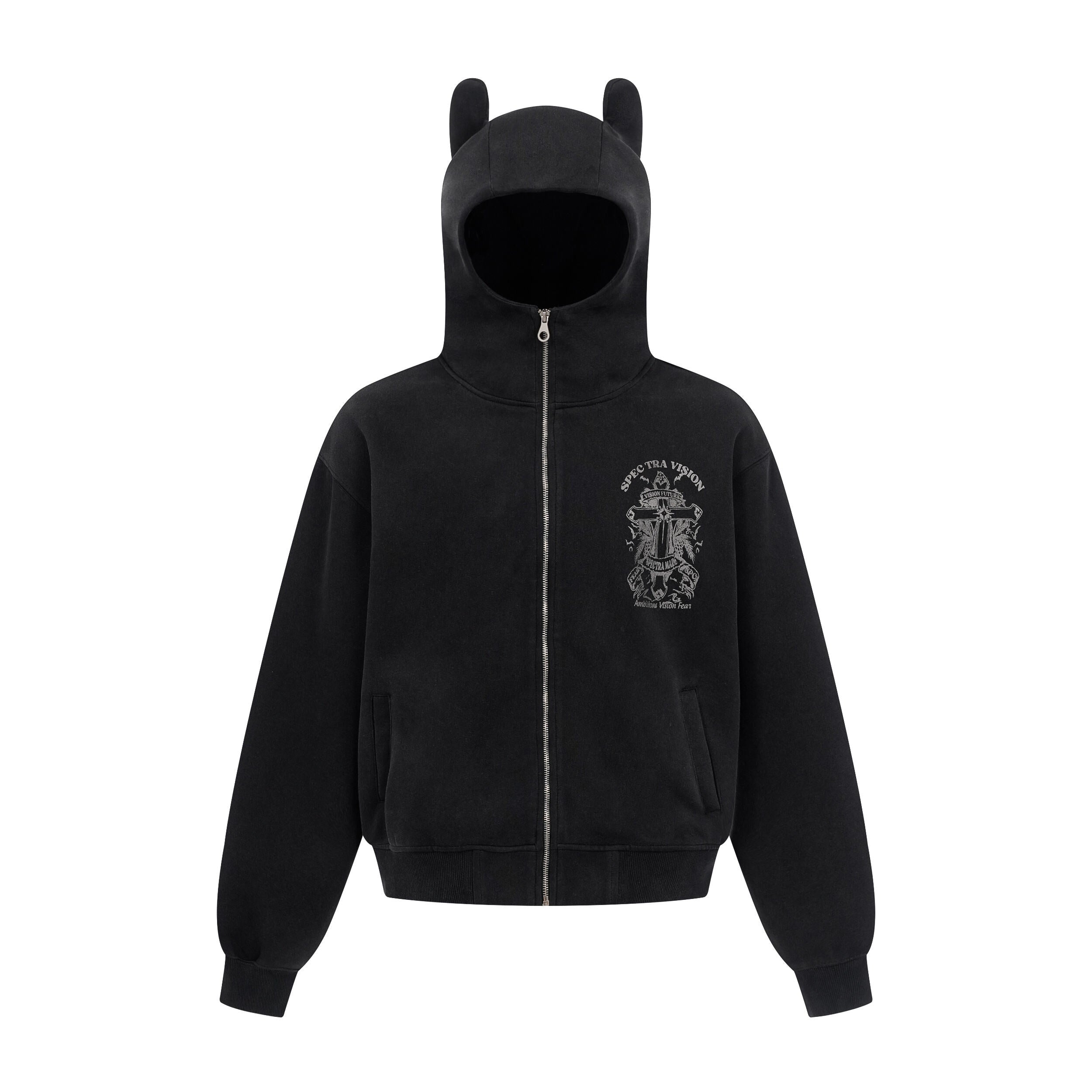 Devil-Horn Gothic Crest Zip Hoodie | Streetwear Statement