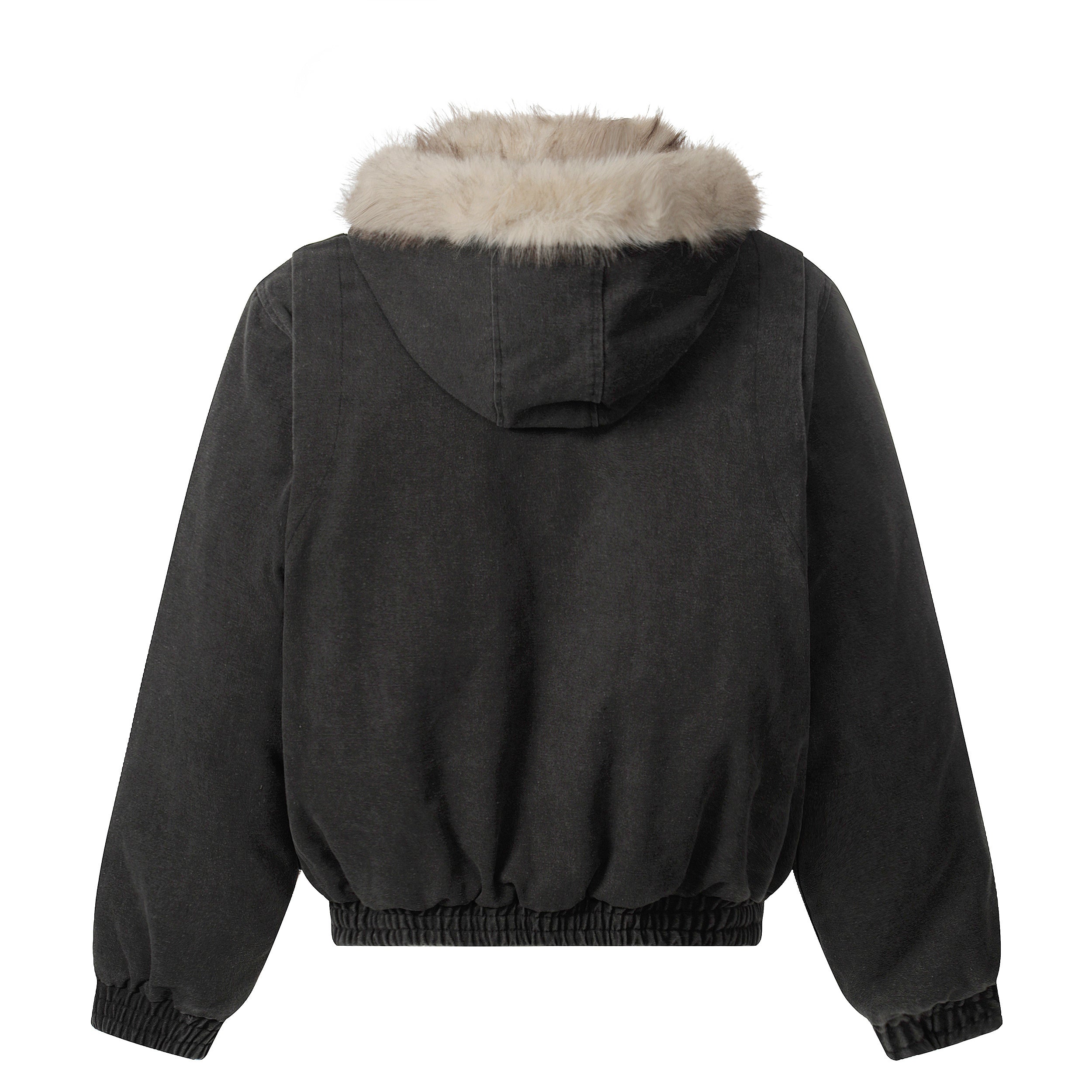 Detachable Fur Collar Washed Workwear Bomber Jacket