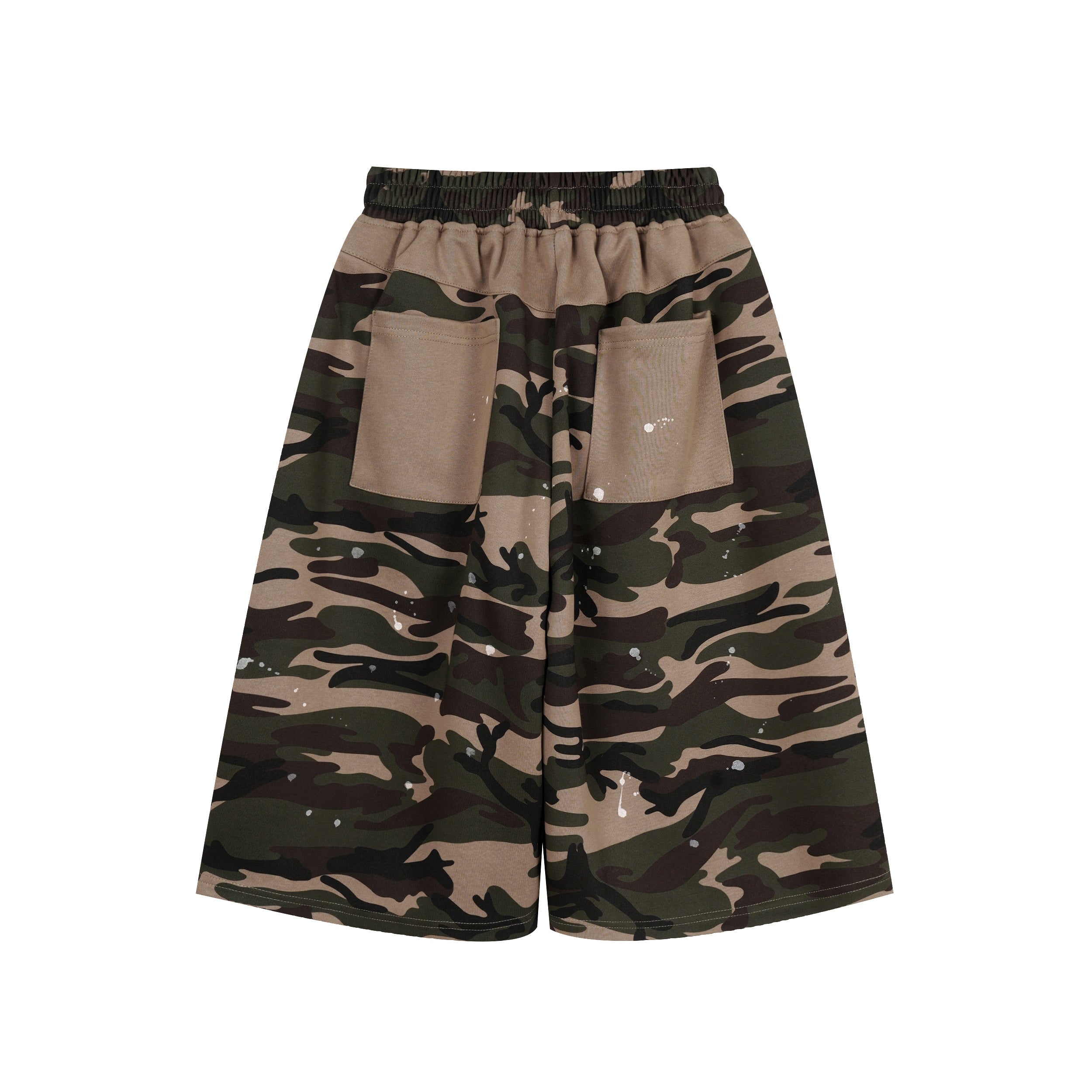 Camo Patchwork Baggy Shorts | Paint Splatter Streetwear