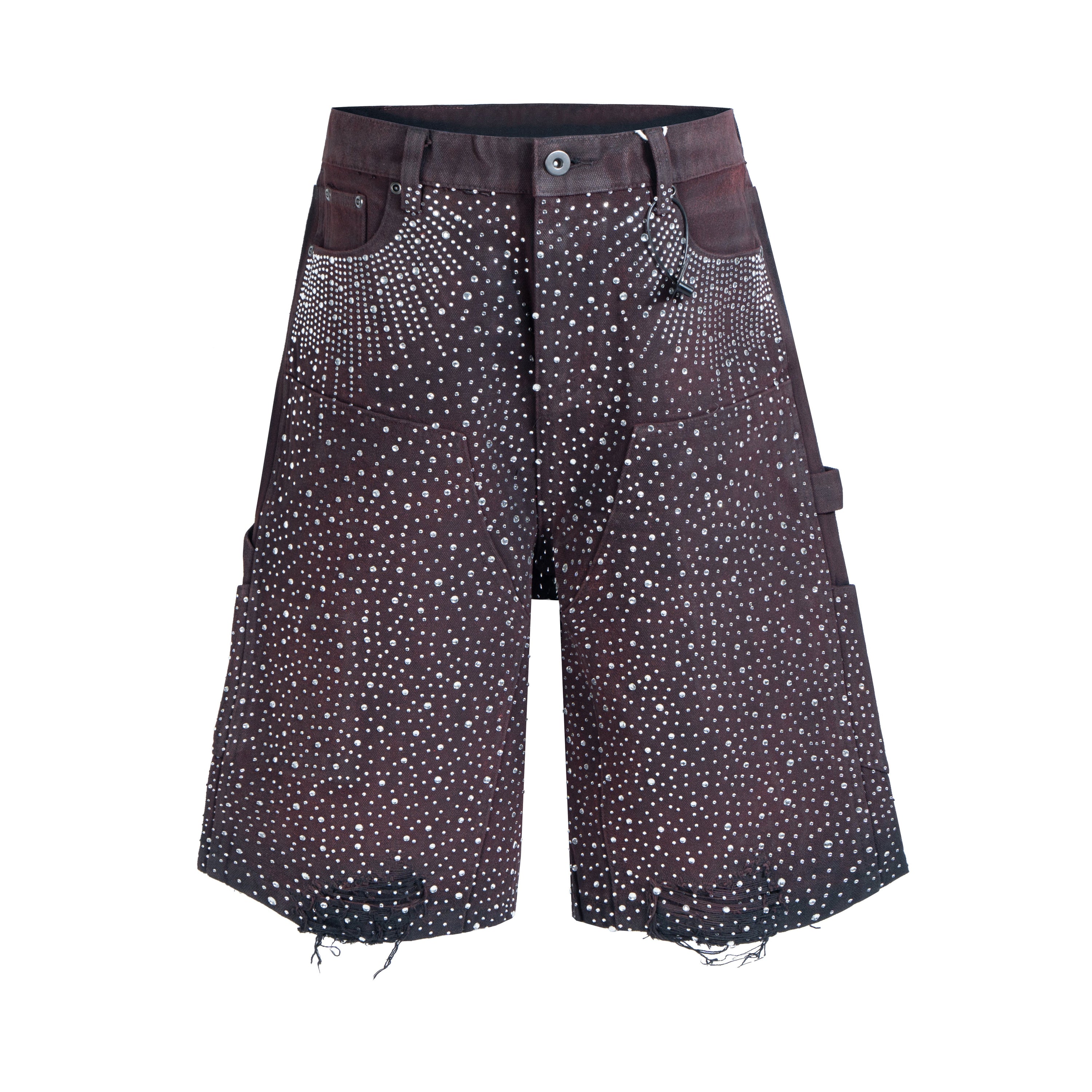 Omirad Studded Denim Shorts | Rhinestone Embellished Baggy Fit