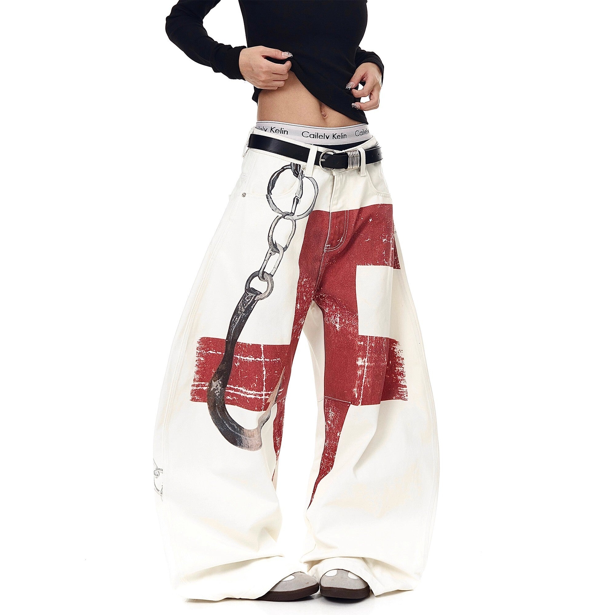 Omirad Chain Print Cross Barrel Jeans | Avant-Garde Streetwear