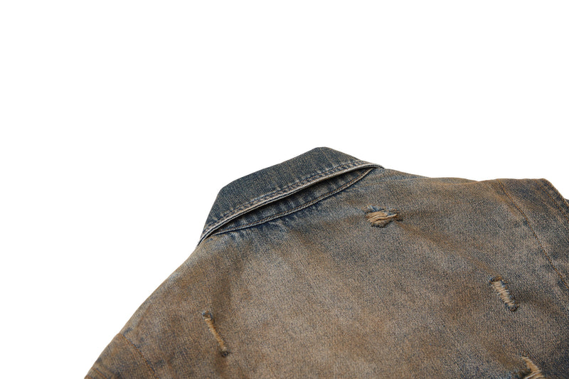 Omirad Vintage Distressed Denim Jacket | Washed Cropped Fit