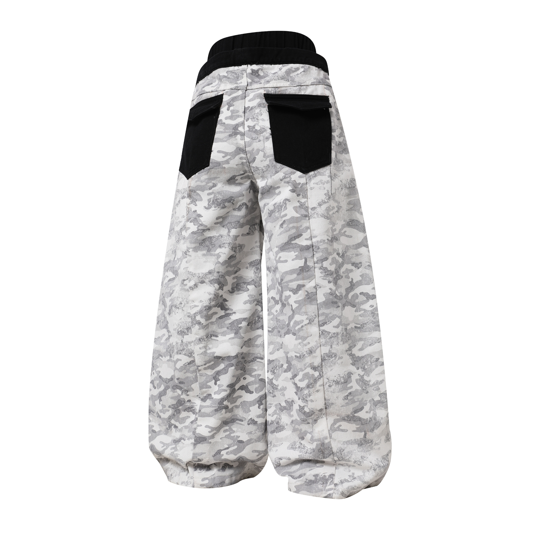 Camo Patchwork Cargo Pants | Curved Wide-Leg Streetwear