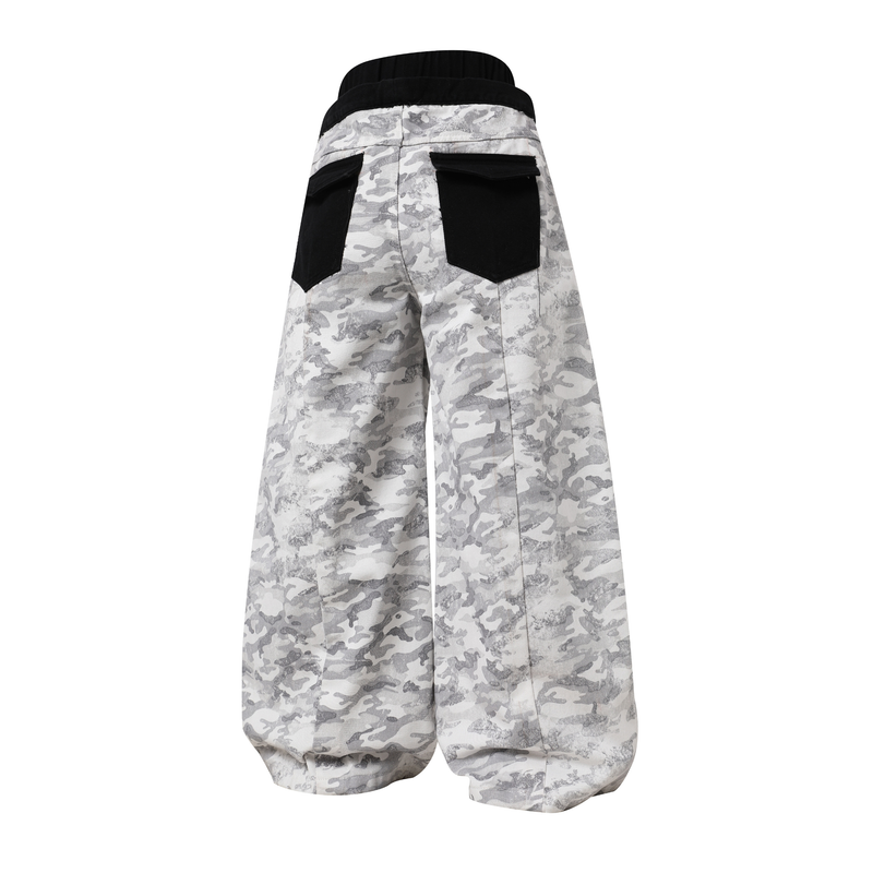 Camo Patchwork Cargo Pants | Curved Wide-Leg Streetwear