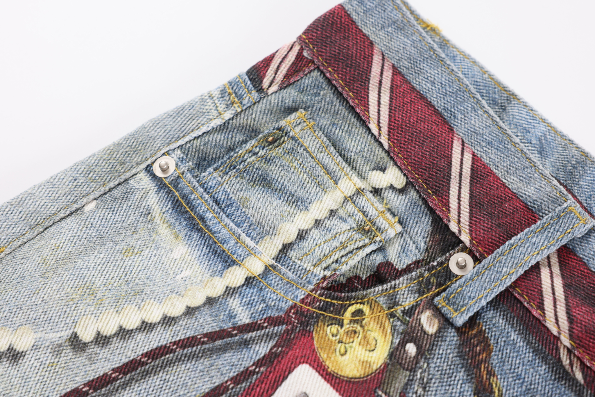 Distressed Barrel Leg Jeans with Tie Belt & Keychain Detail