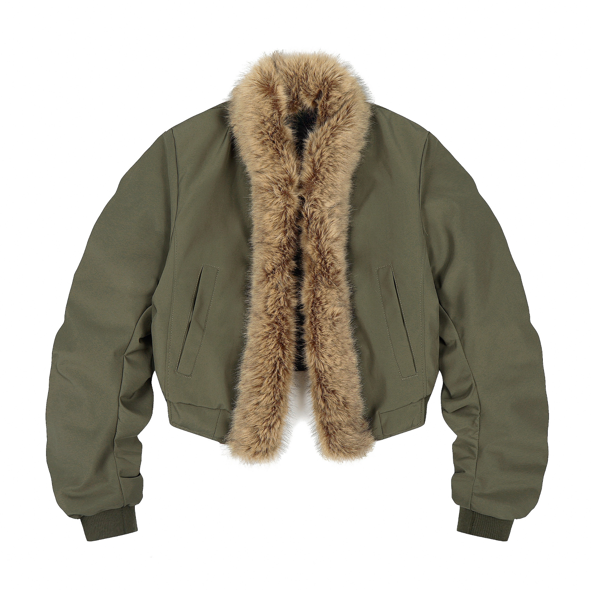 Detachable Faux Fur Scarf Bomber Jacket | Olive & Black