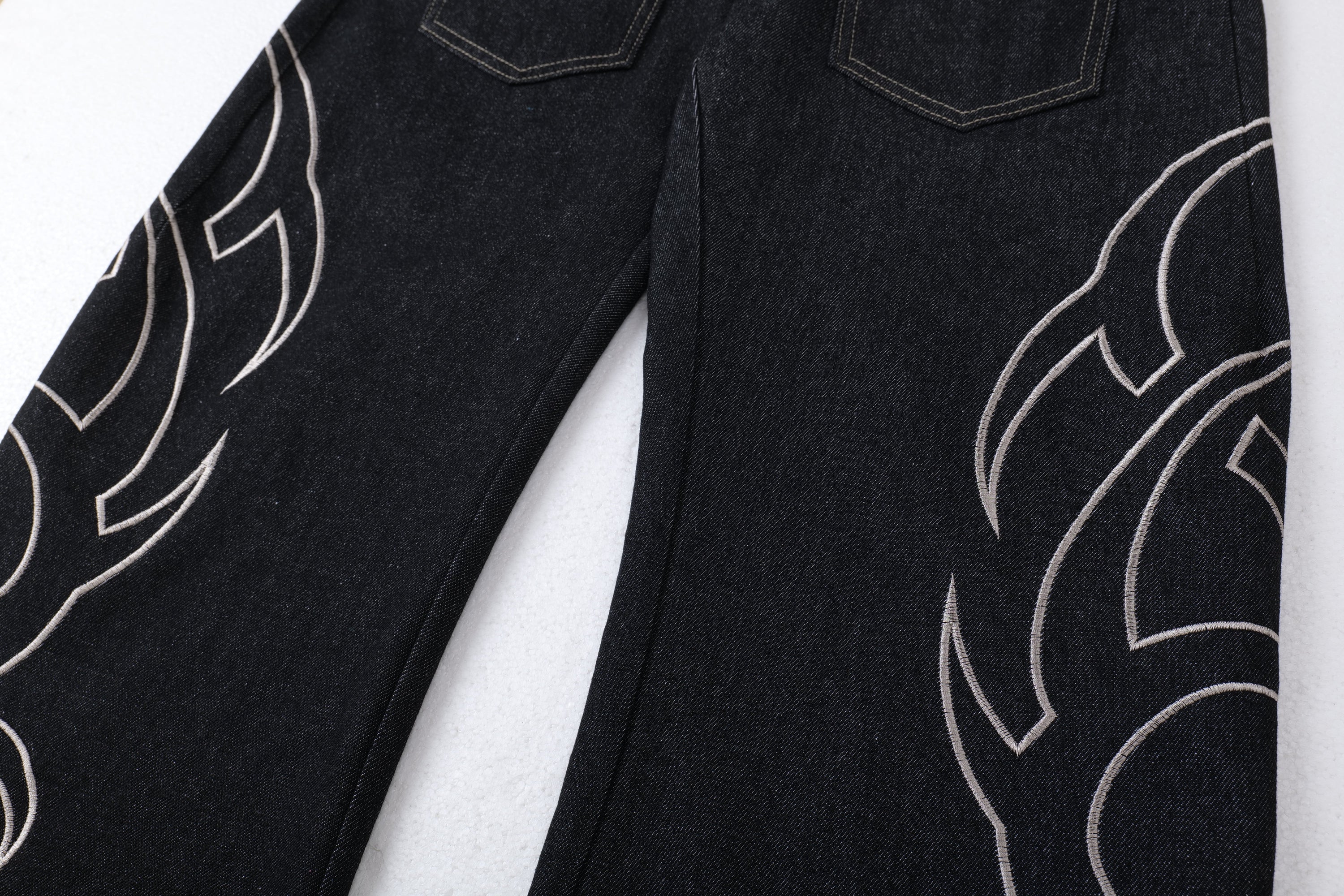 Tribal Embroidered Balloon Jeans | Wide Leg Dark Denim