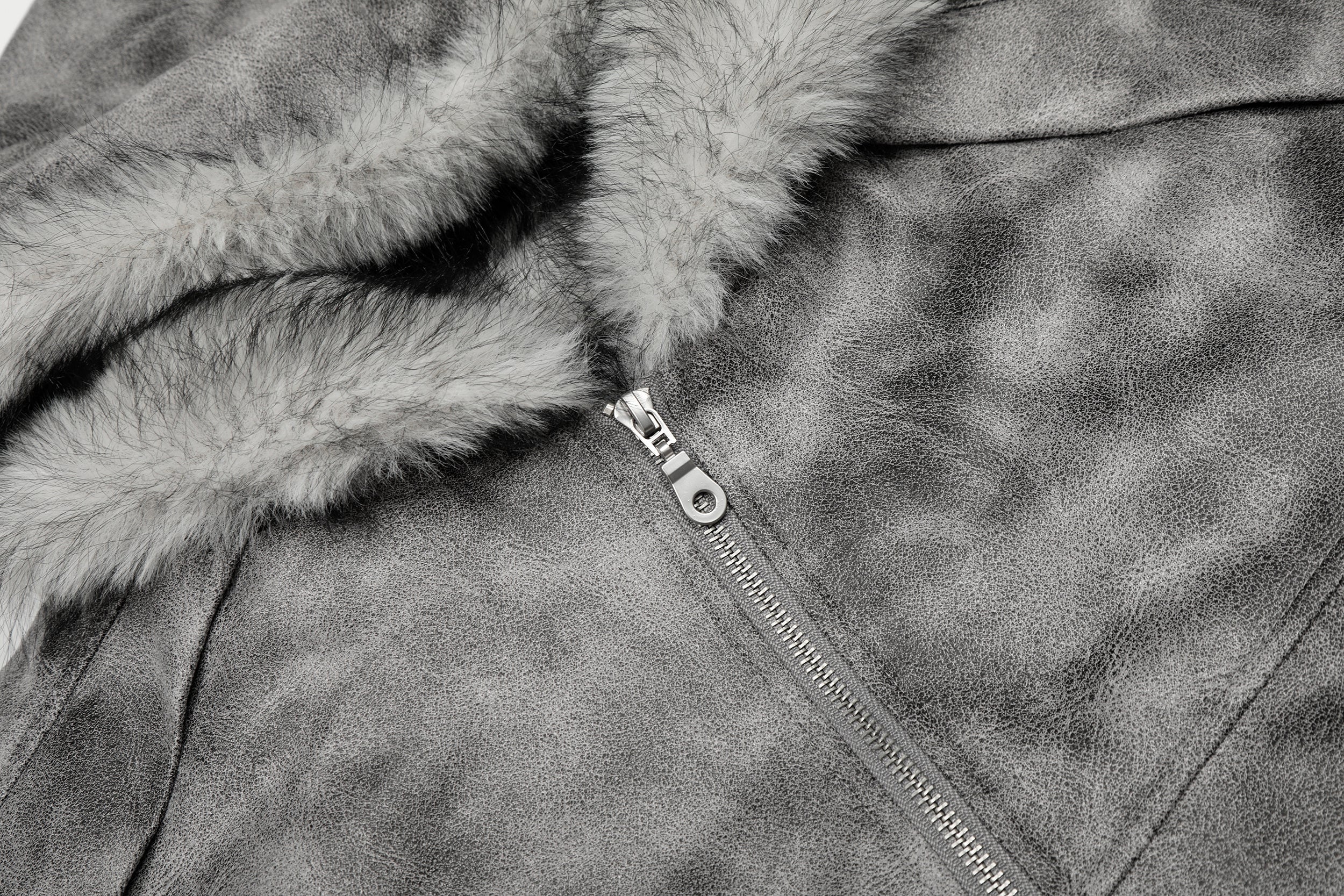 Washed Faux-Fur Hooded Bomber Jacket | Streetwear Winter Coat