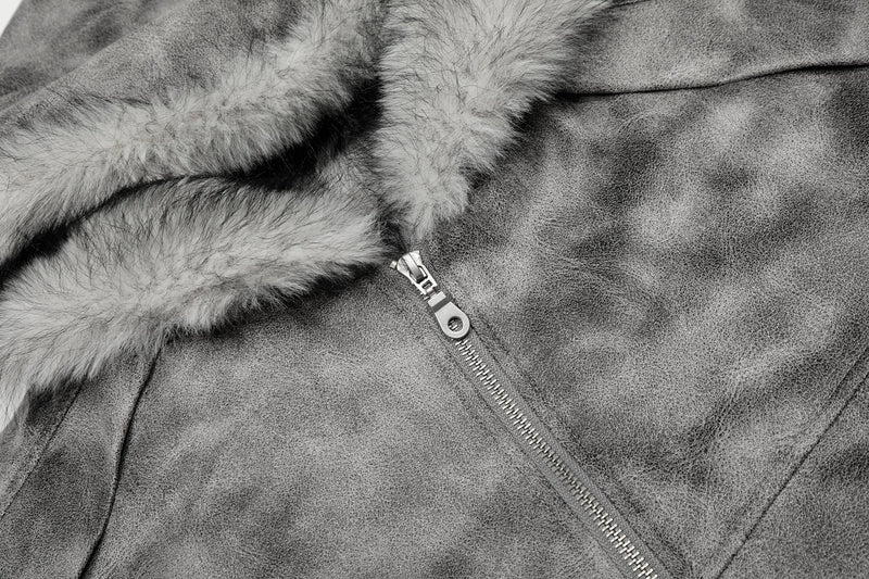 Washed Faux-Fur Hooded Bomber Jacket | Streetwear Winter Coat