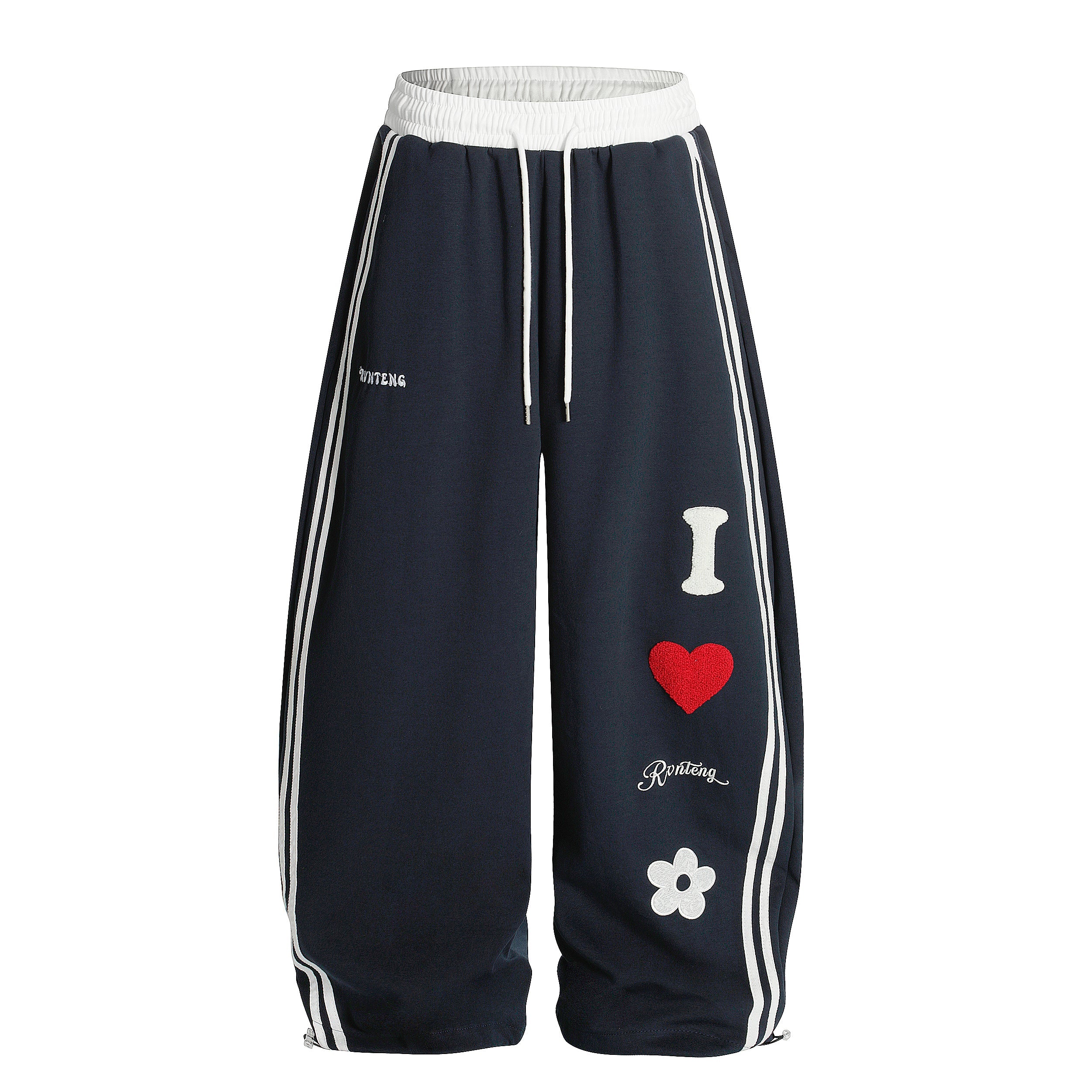 Heart & Daisy Chenille Patch Wide-Leg Track Pants