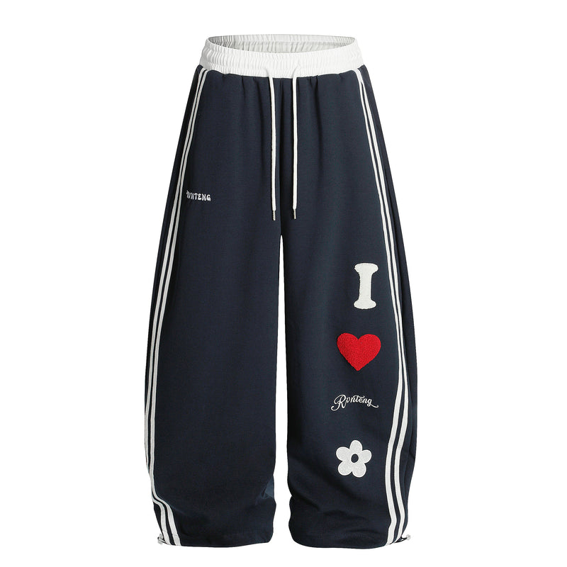 Heart & Daisy Chenille Patch Wide-Leg Track Pants