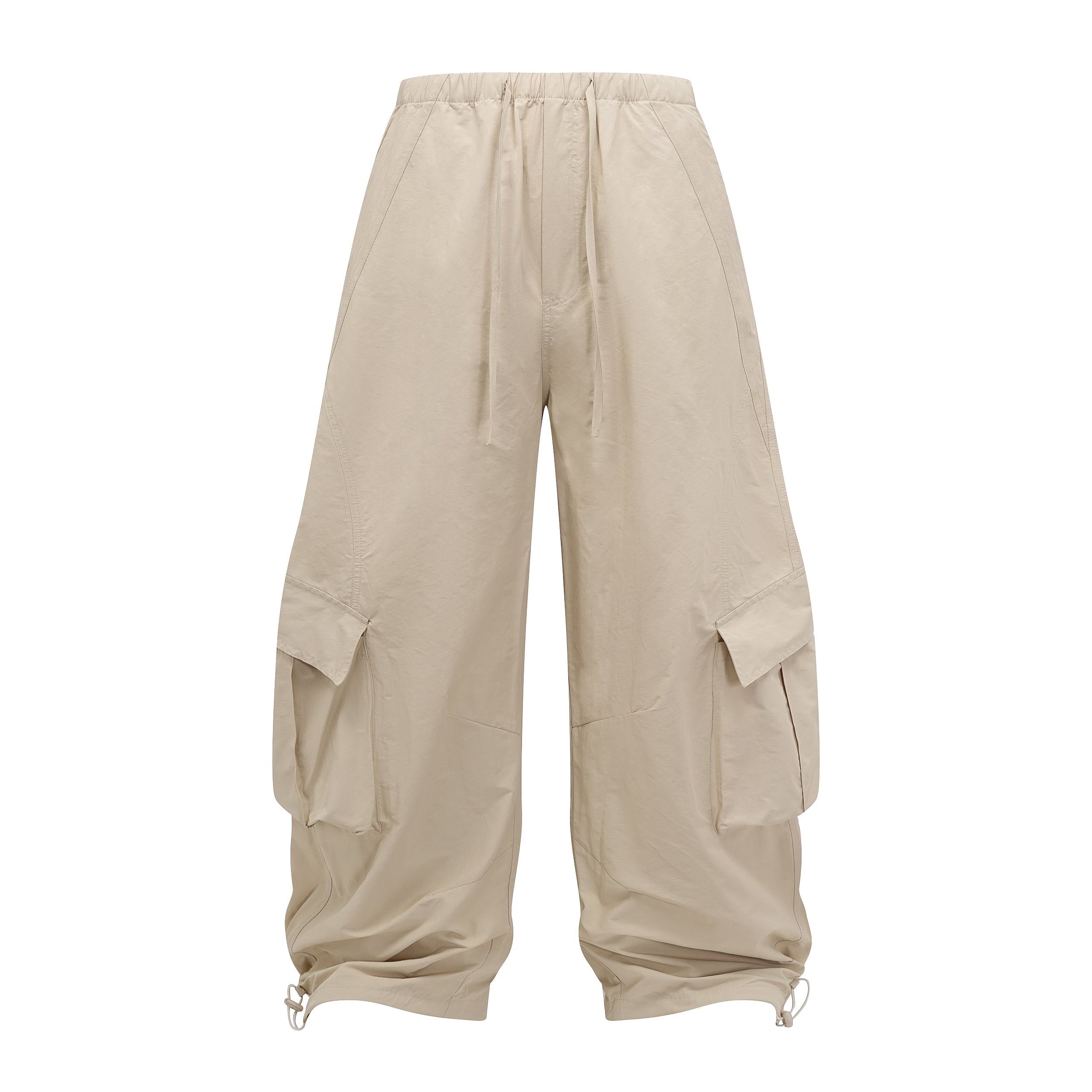Wide-Leg Utility Cargo Pants | Drawstring Waist & Toggle Hem