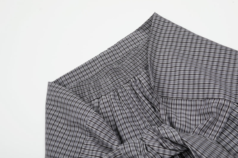 Tie-Front Checked Wide-Leg Pants | Fold-Over Waistband
