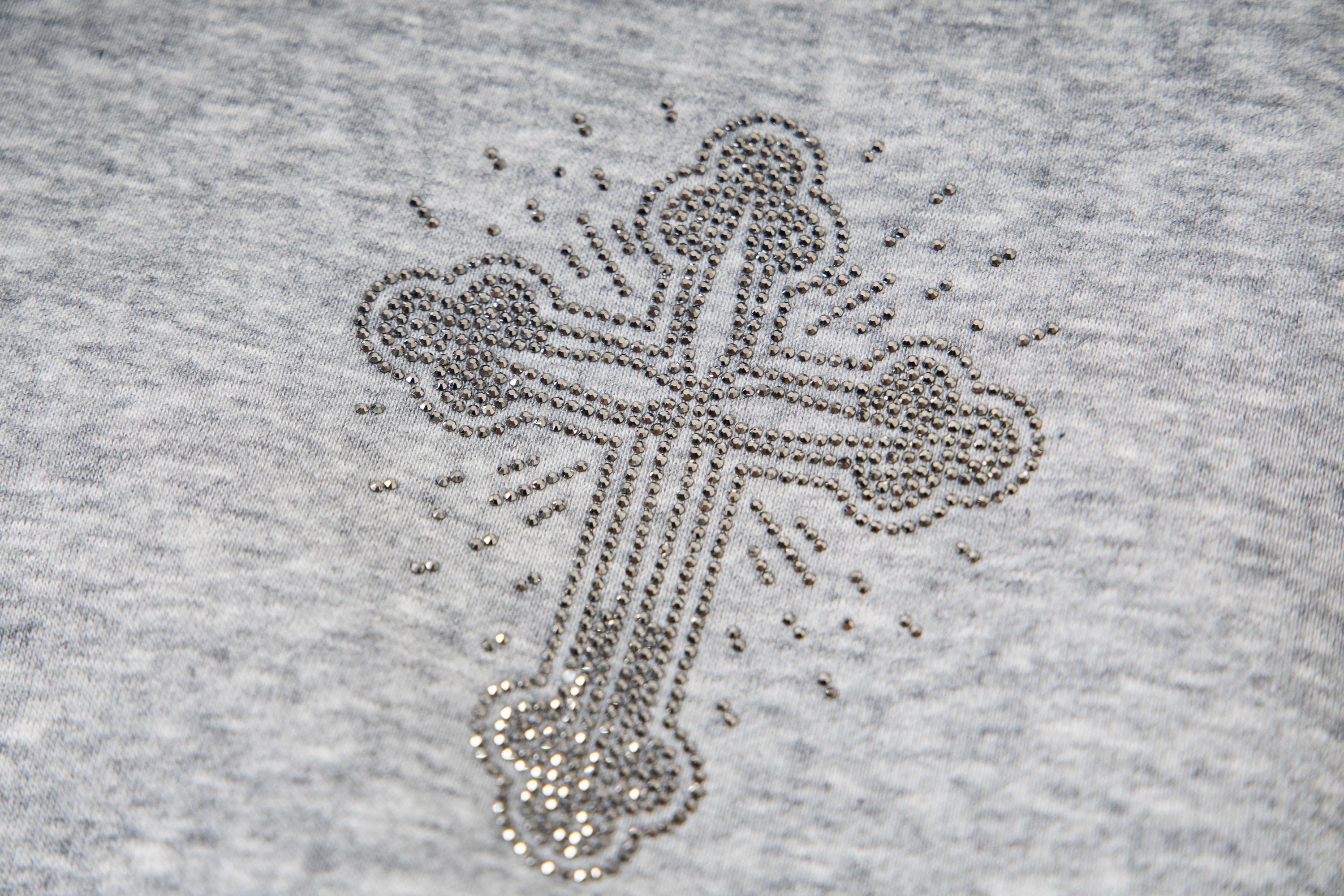 Rhinestone Cross Zip Hoodie | Streetwear Fleece Hoodie
