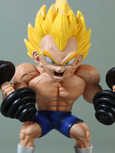 The Seakoff Vegeta Super Saiyan Collectible Figure showcases a muscular character with spiky yellow hair in a weightlifting pose, clad in blue shorts. Standing 17cm tall, it captures the fierce energy of the Dragon Ball Z universe.