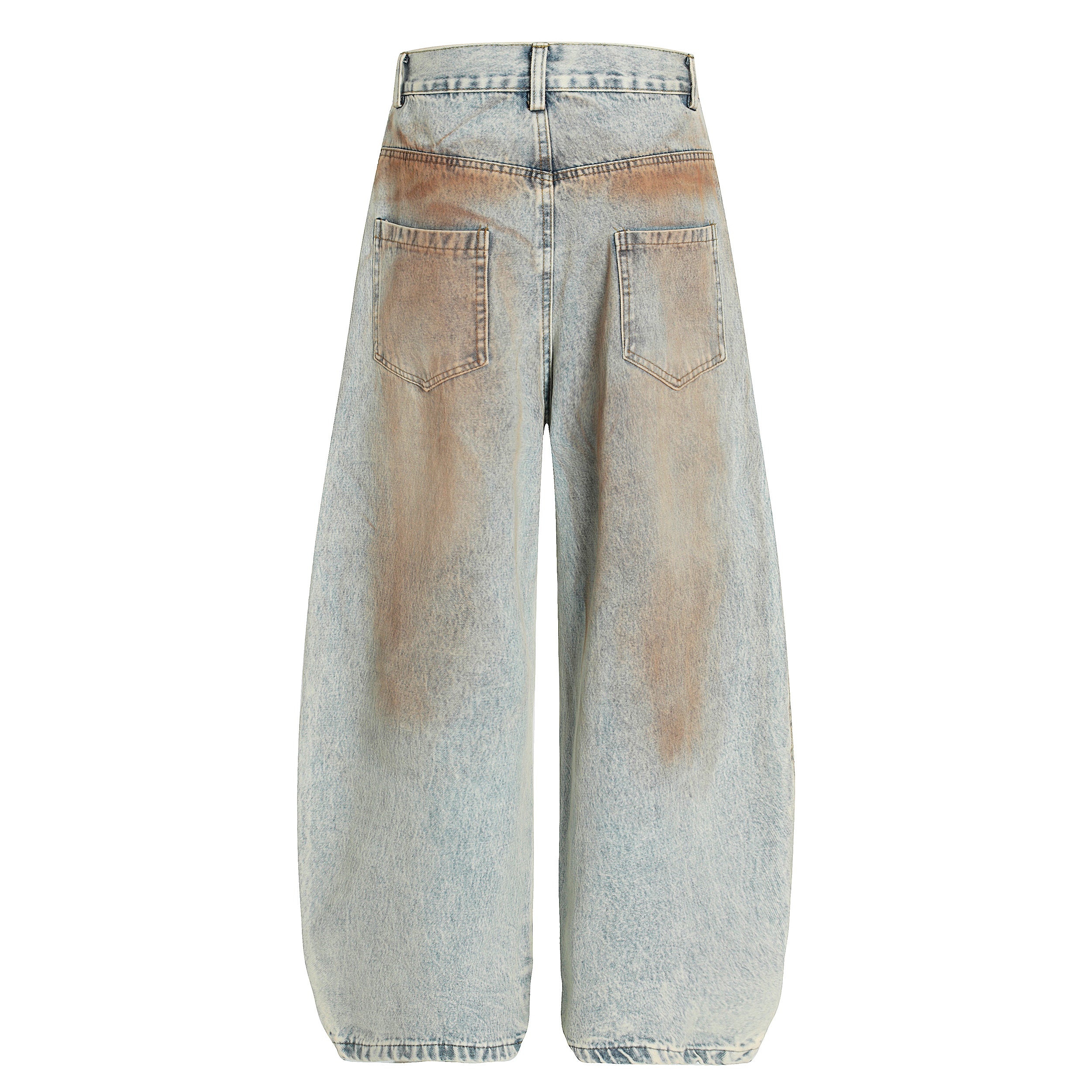 Rust Wash Distressed Barrel Jeans | Wide Leg Vintage Denim