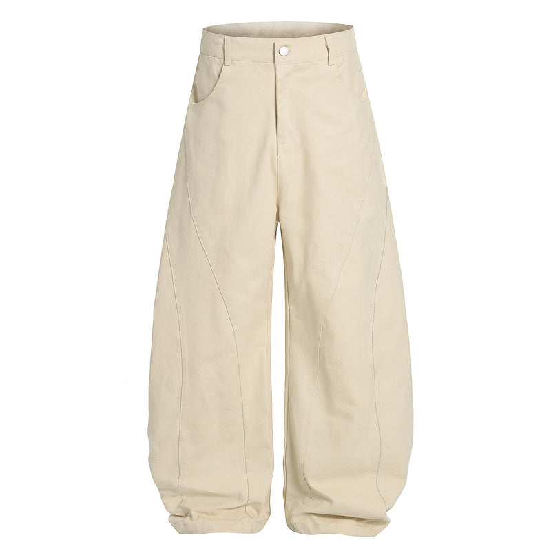 Omirad Curve-Stitch Wide-Leg Canvas Pants | 100% Cotton