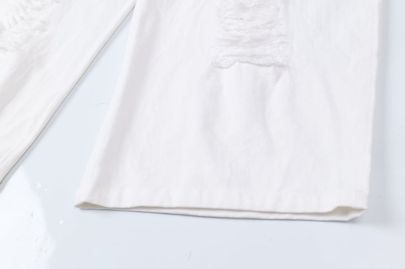 Omirad Distressed Wide-Leg Pants | White Cotton Barrel Fit