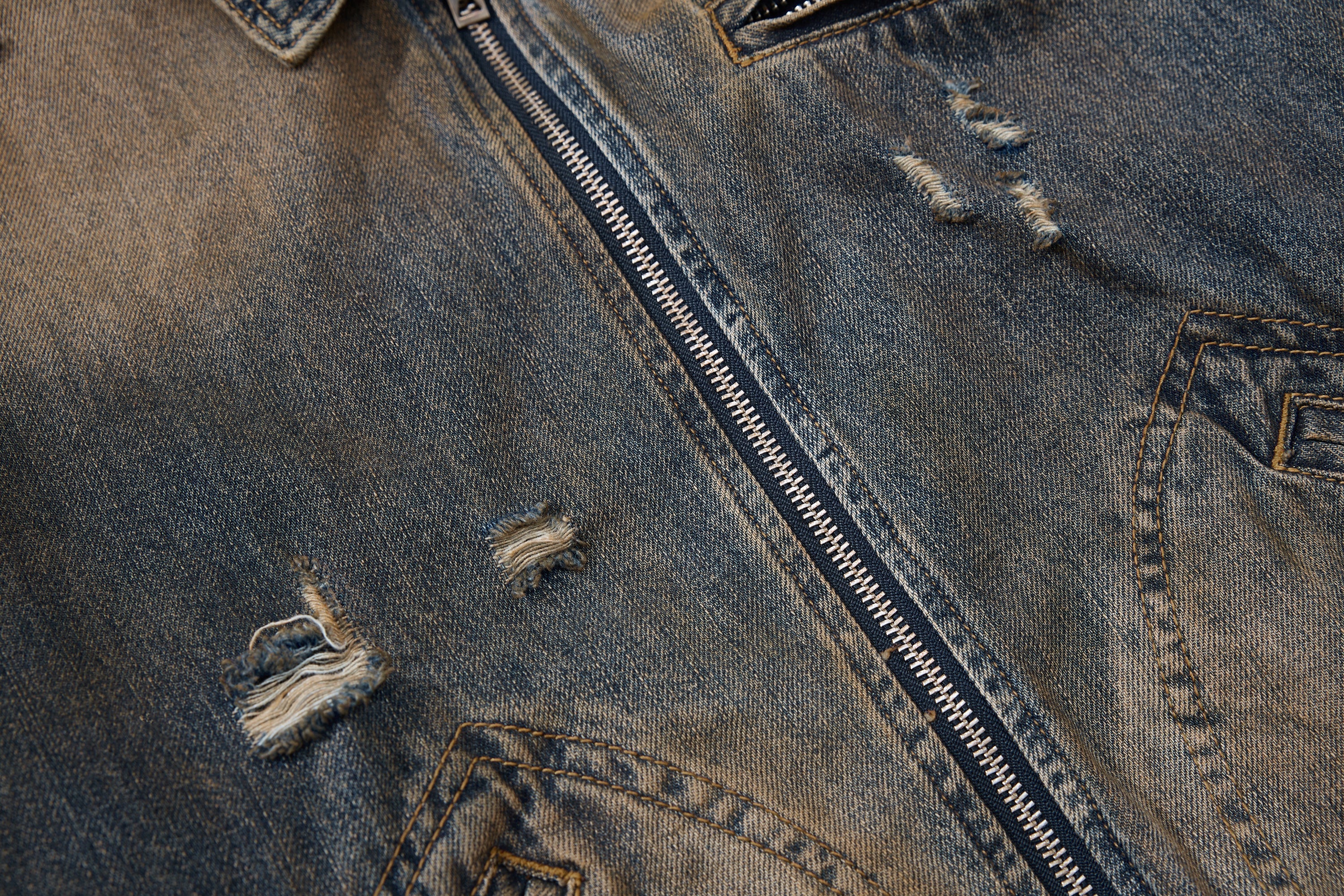 Omirad Vintage Distressed Denim Jacket | Washed Cropped Fit
