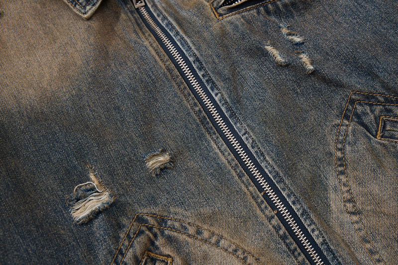 Omirad Vintage Distressed Denim Jacket | Washed Cropped Fit