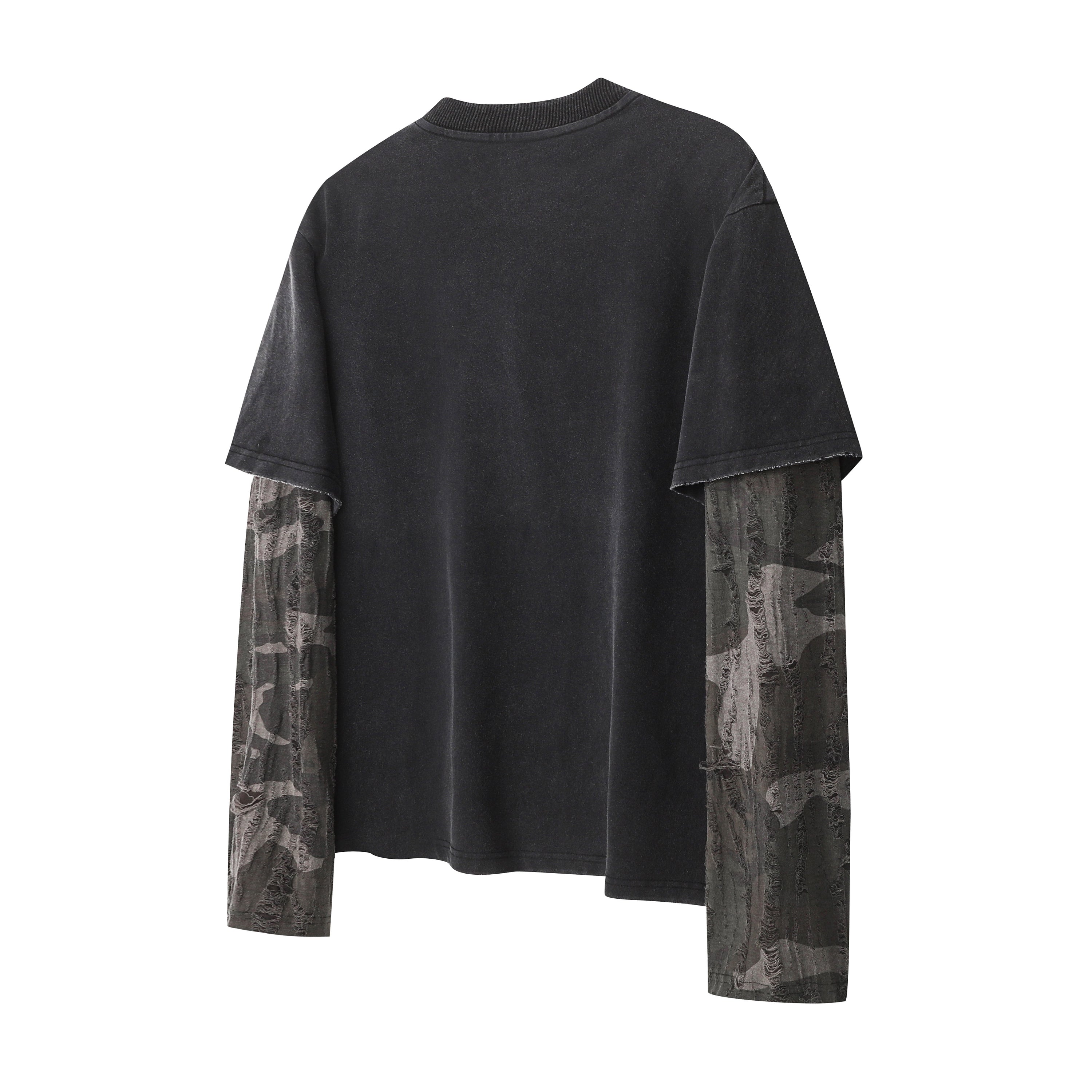 Omirad Layered Camo Sleeve Script Graphic Tee | Streetwear