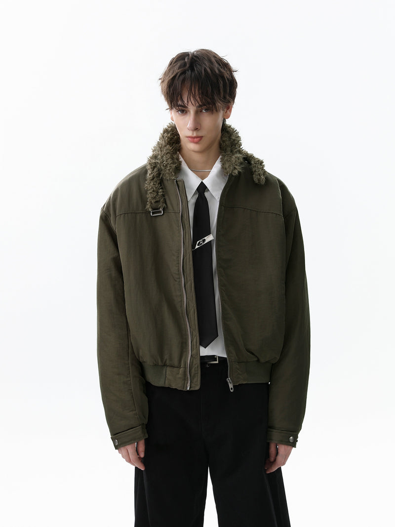 Faux Fur Collar Bomber Jacket | Military Streetwear