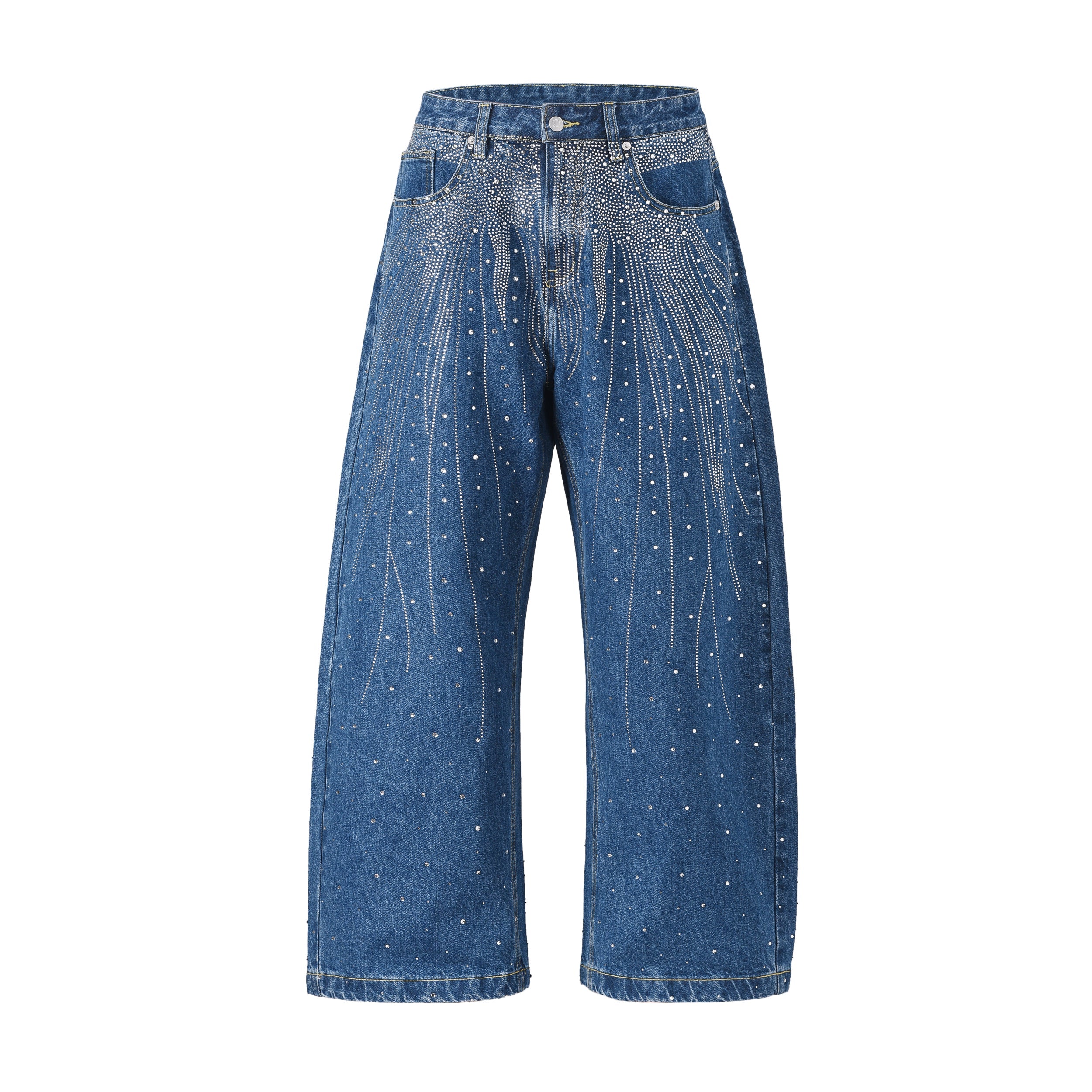 Rhinestone Burst Wide-Leg Black Denim Jeans | Omirad