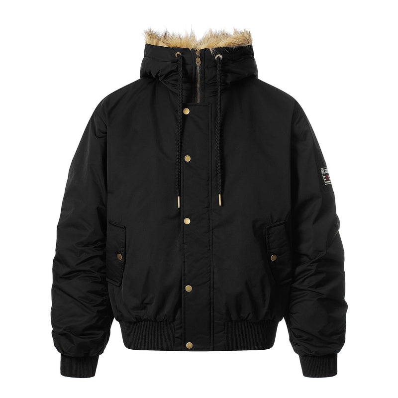 Faux-Fur Hooded Bomber Jacket | Military Streetwear