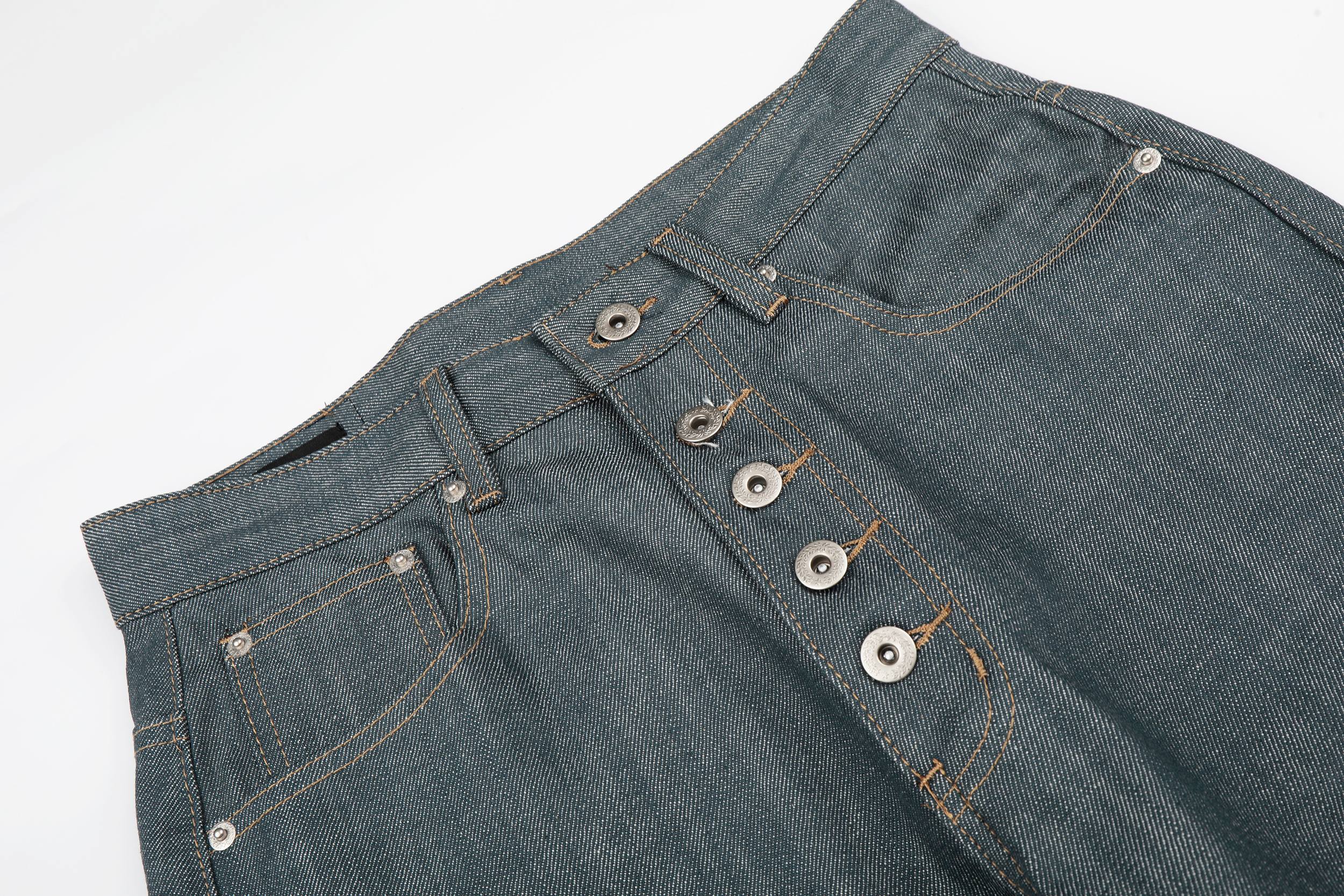 Wide Leg Button-Fly Jeans in Washed Grey Denim | Omirad