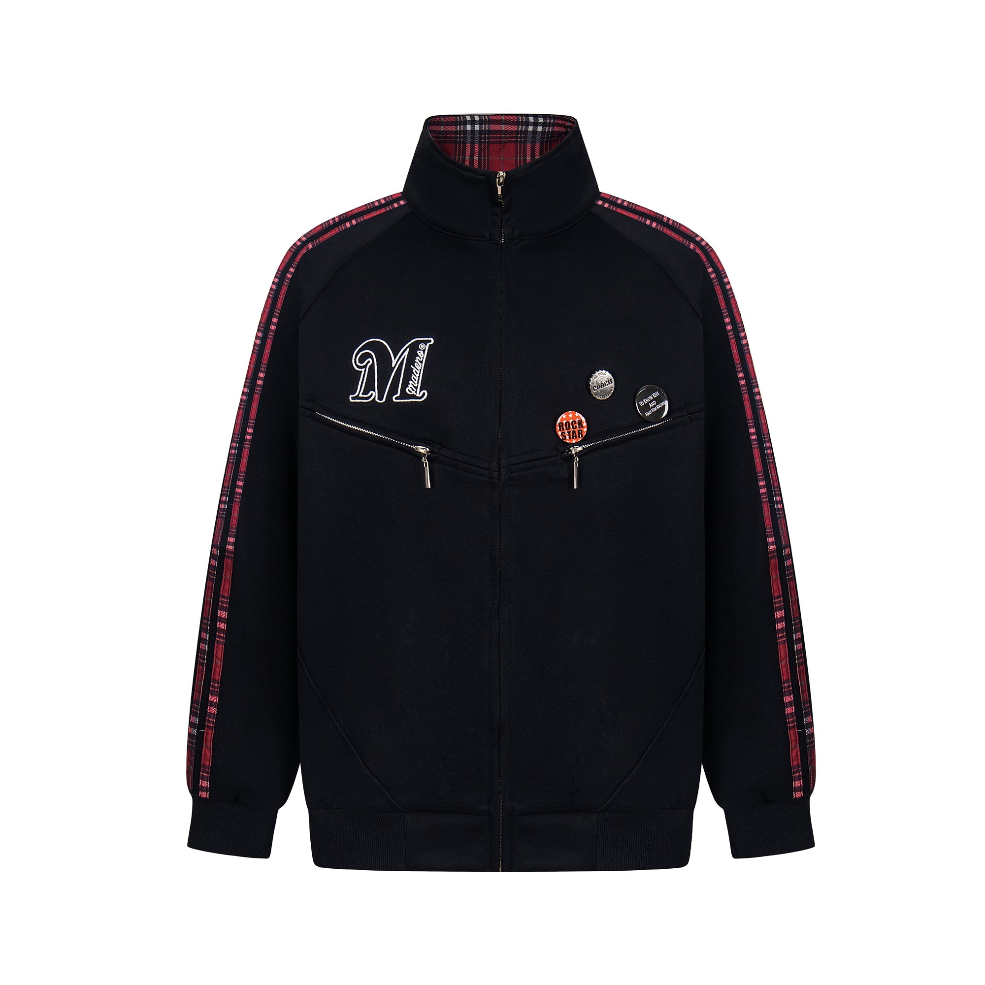 Omirad Plaid-Trim Track Jacket with Embroidered Logo & Pins
