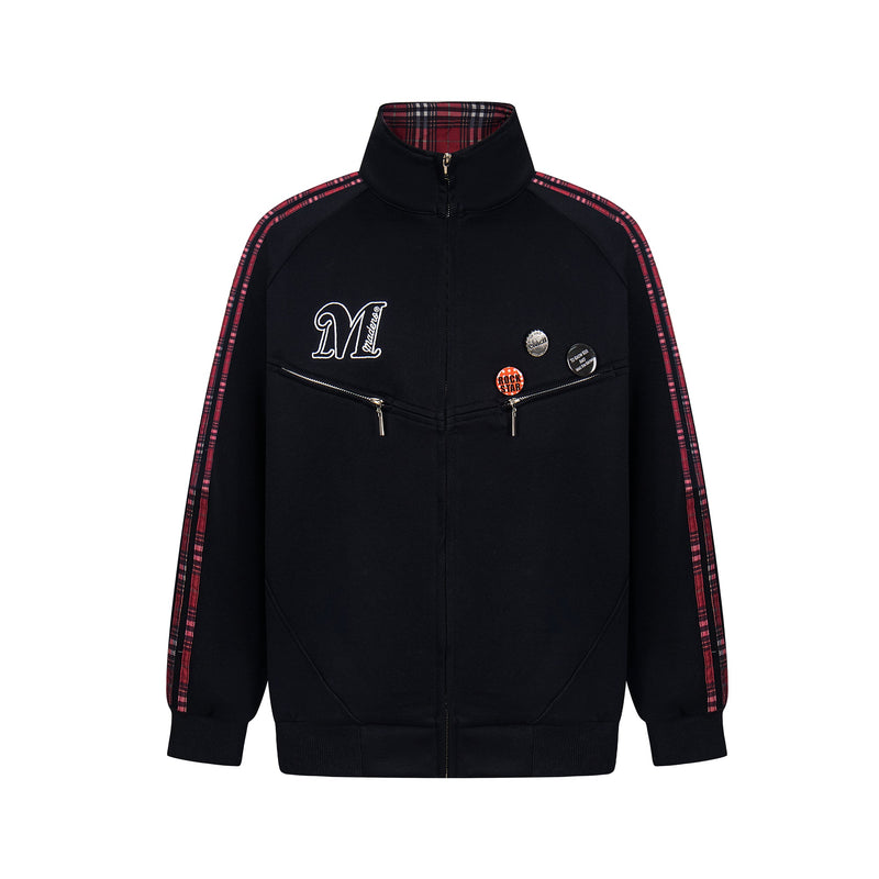 Omirad Plaid-Trim Track Jacket with Embroidered Logo & Pins