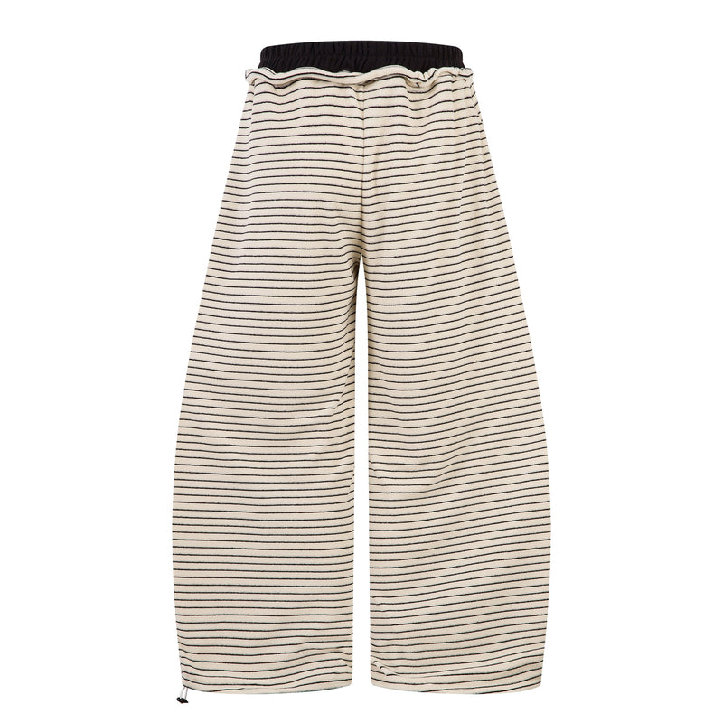 Striped Knit Barrel-Leg Lounge Pants with Drawstring Hem
