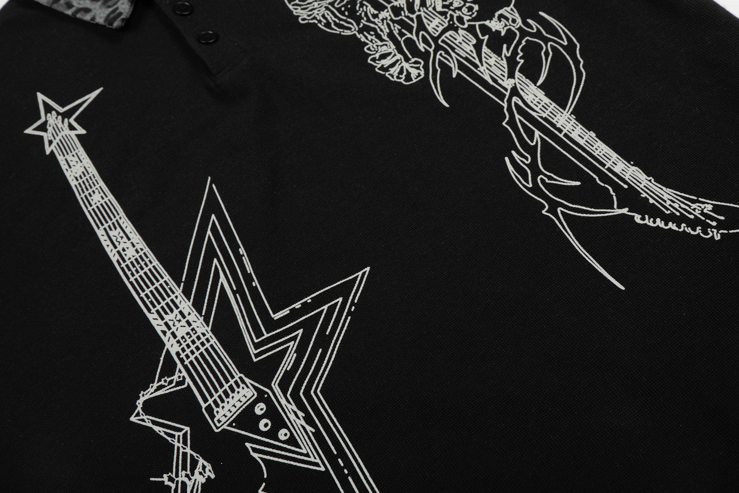 Leopard Collar Rock Graphic Polo Tee | Streetwear Polo