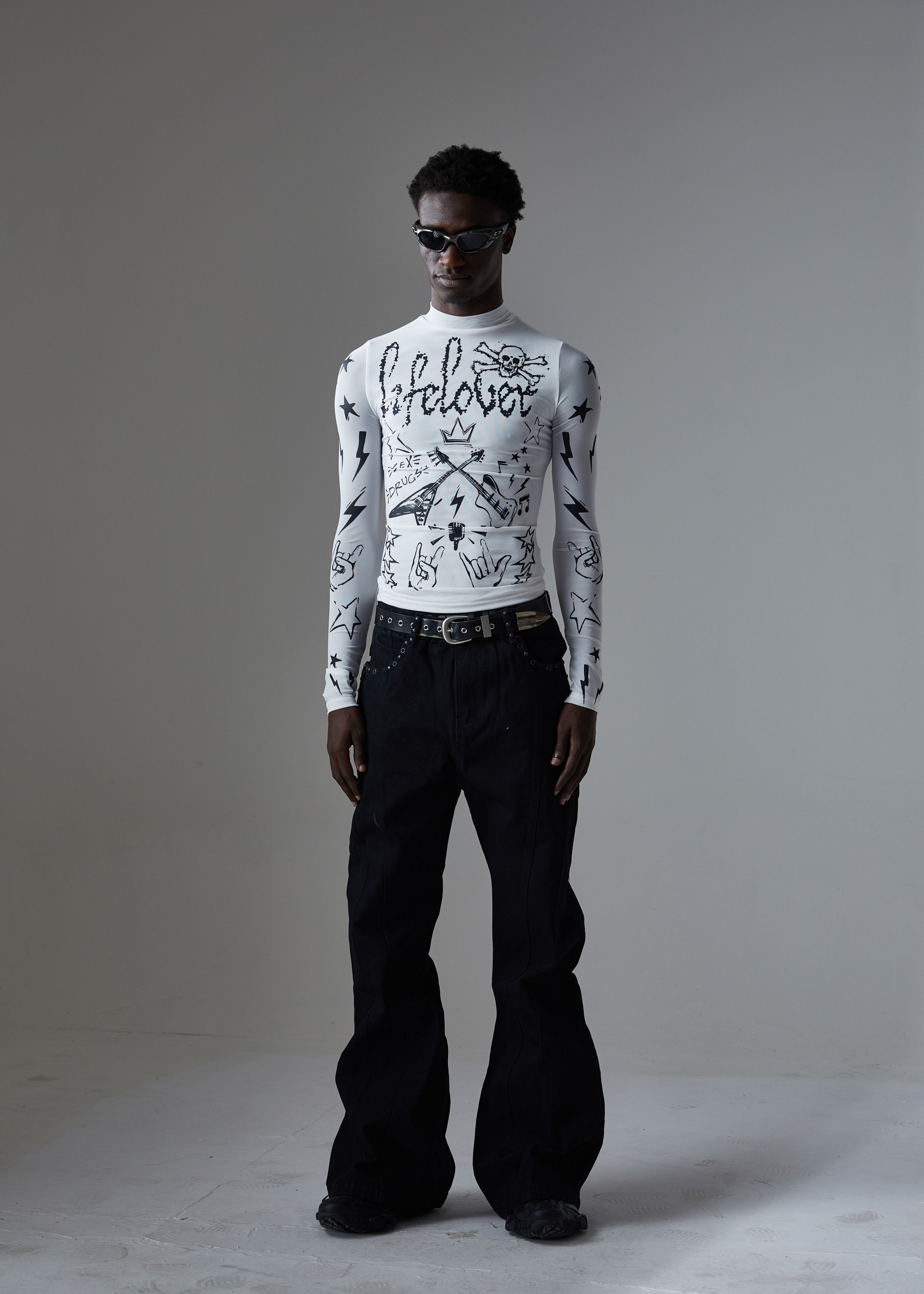 Omirad Studded Panel Wide-Leg Jeans | Dark Streetwear Denim