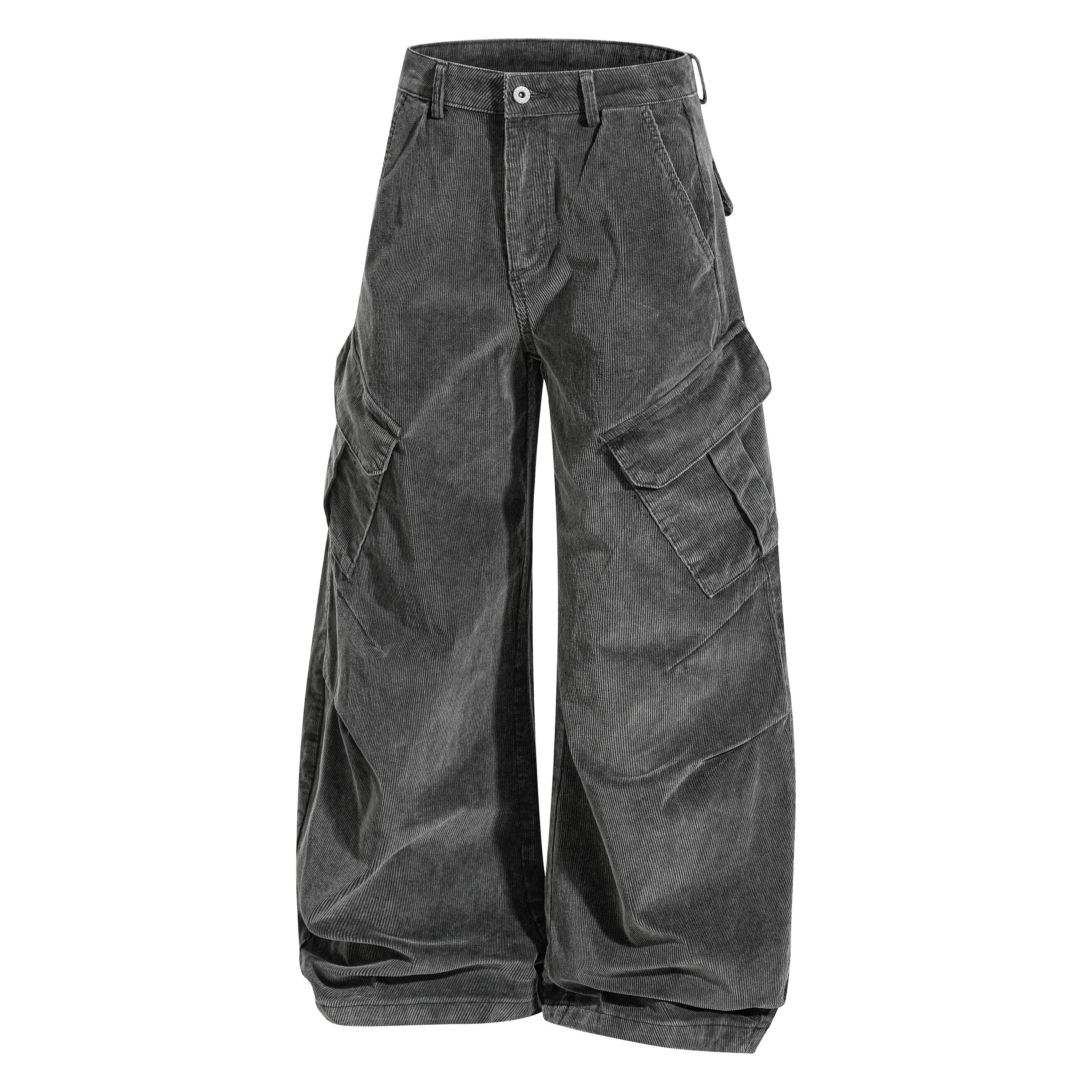 Omirad Washed Corduroy Cargo Barrel Pants | Wide Leg