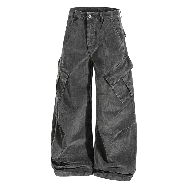Omirad Washed Corduroy Cargo Barrel Pants | Wide Leg
