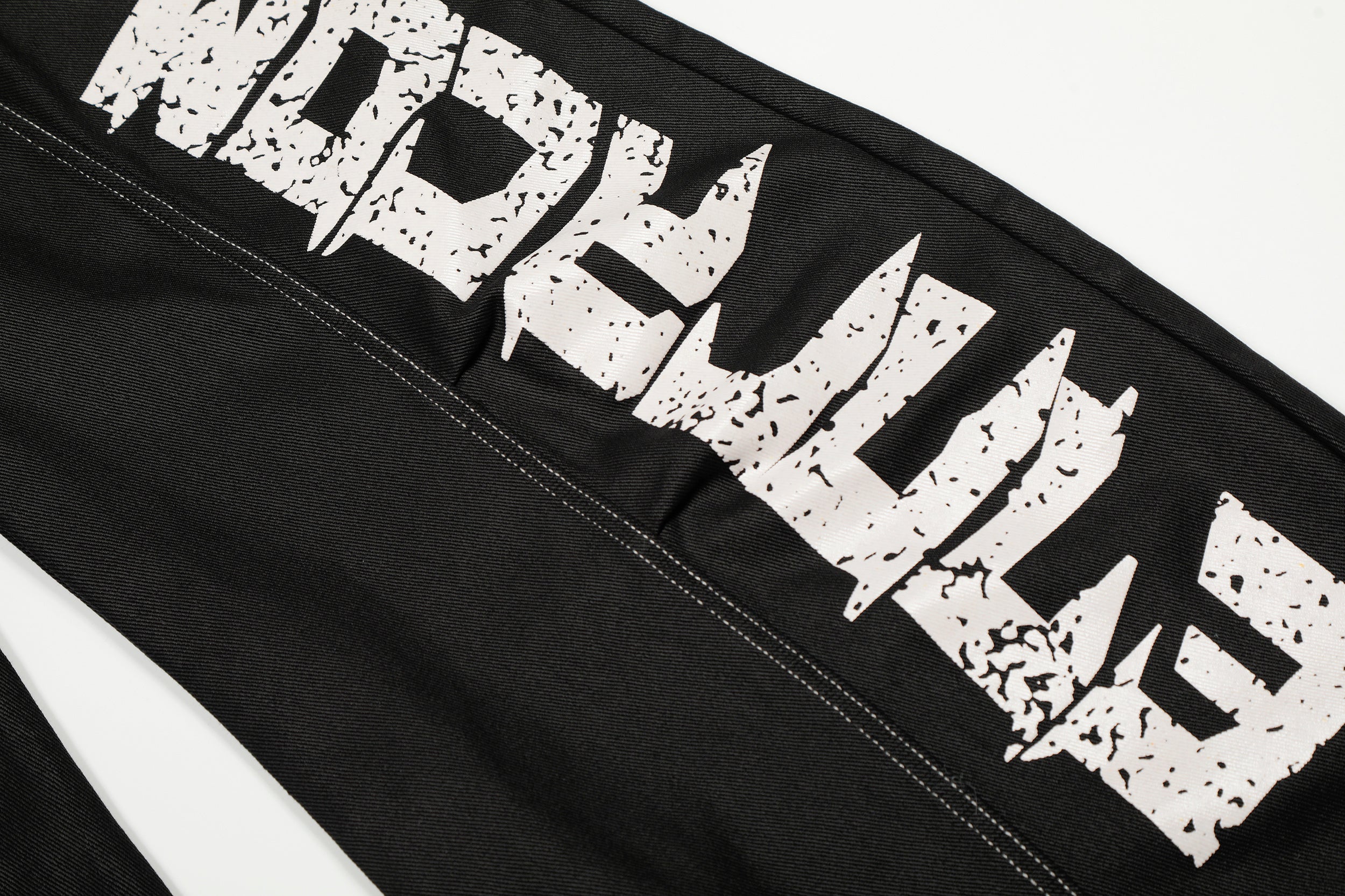 Omirad Graffiti Print Contrast Stitch Wide Leg Denim Pants