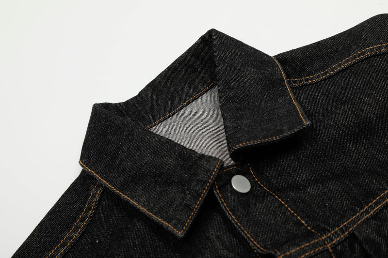Omirad Raw Black Cropped Denim Jacket | Contrast Stitch