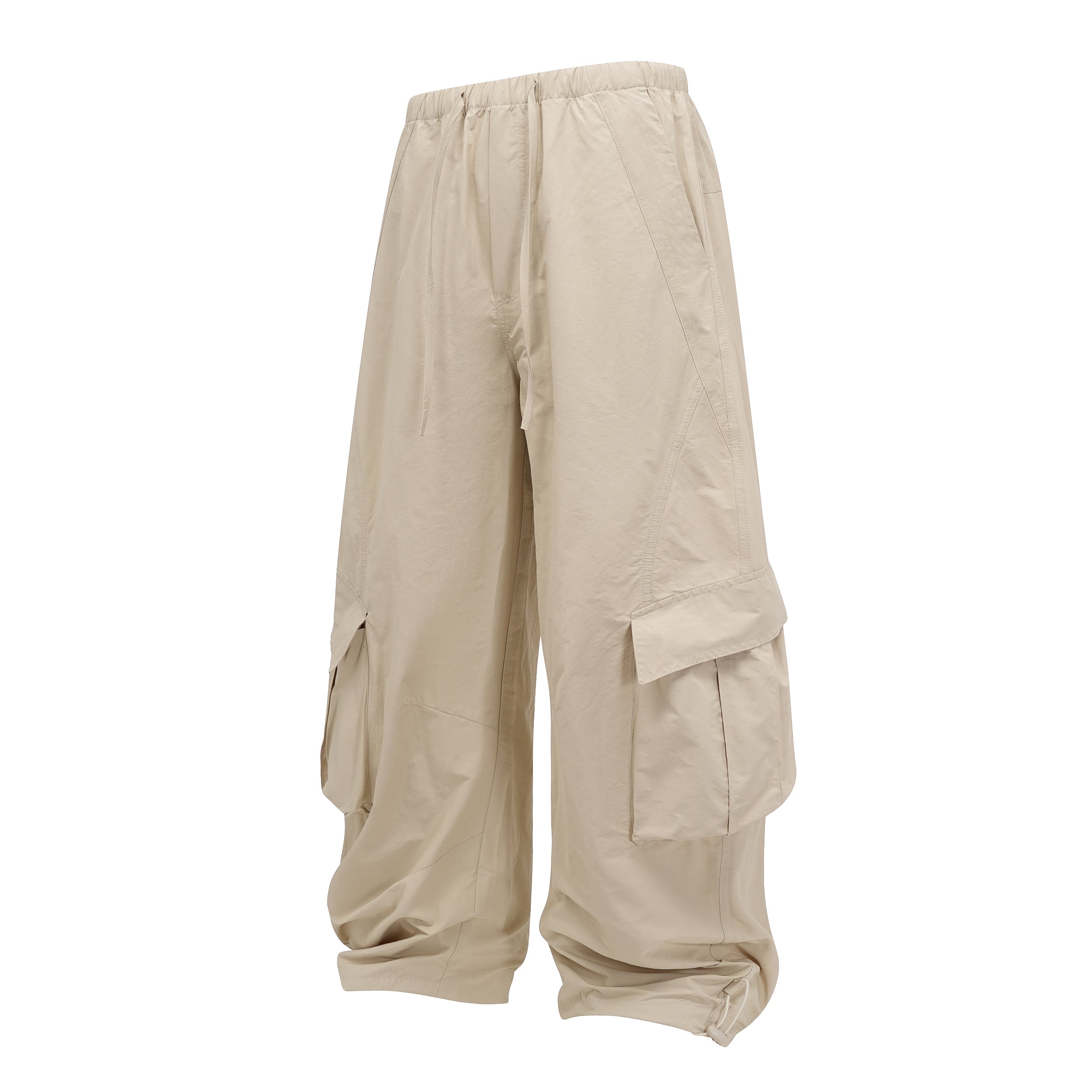 Wide-Leg Utility Cargo Pants | Drawstring Waist & Toggle Hem