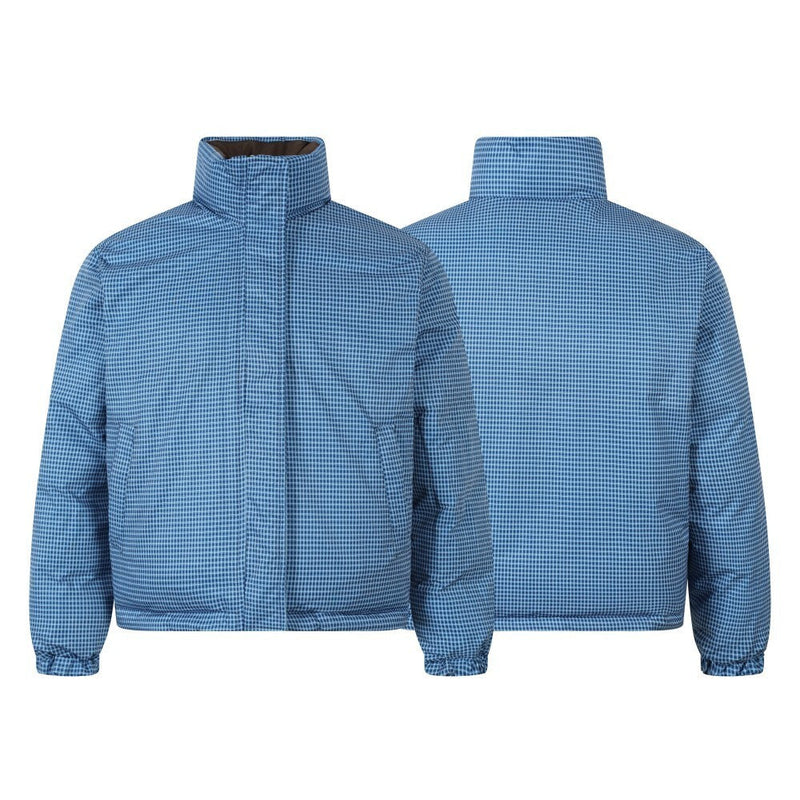 Reversible Hooded Puffer Jacket | Brown & Blue Check