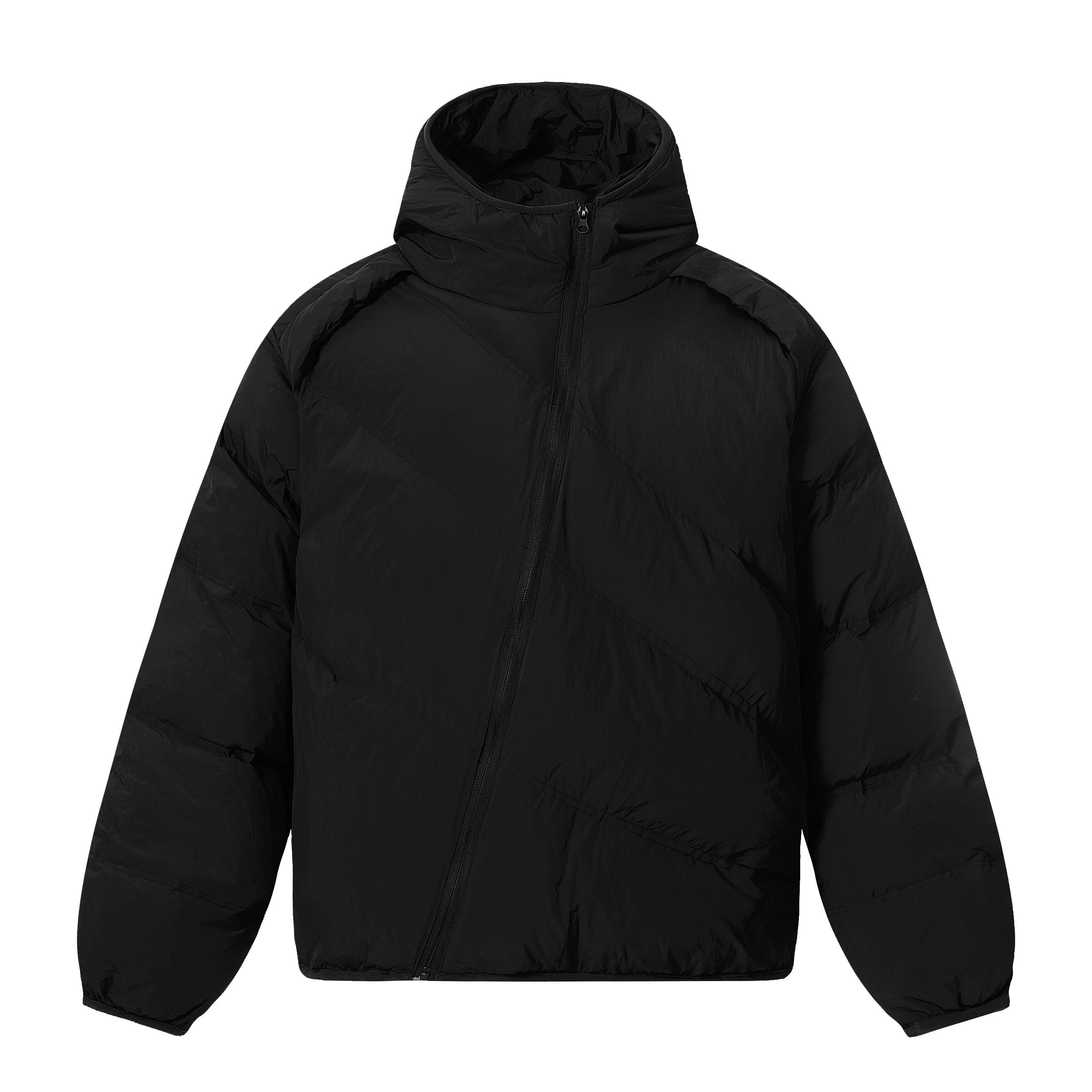 Asymmetric Zipper Hooded Puffer Jacket | Streetwear Insulated