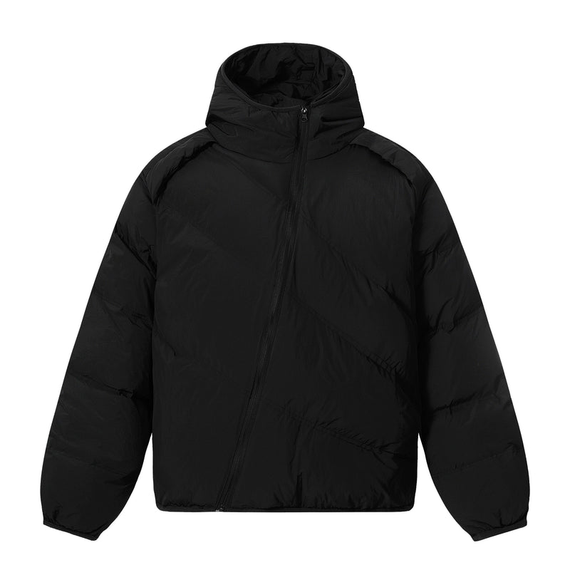 Asymmetric Zipper Hooded Puffer Jacket | Streetwear Insulated