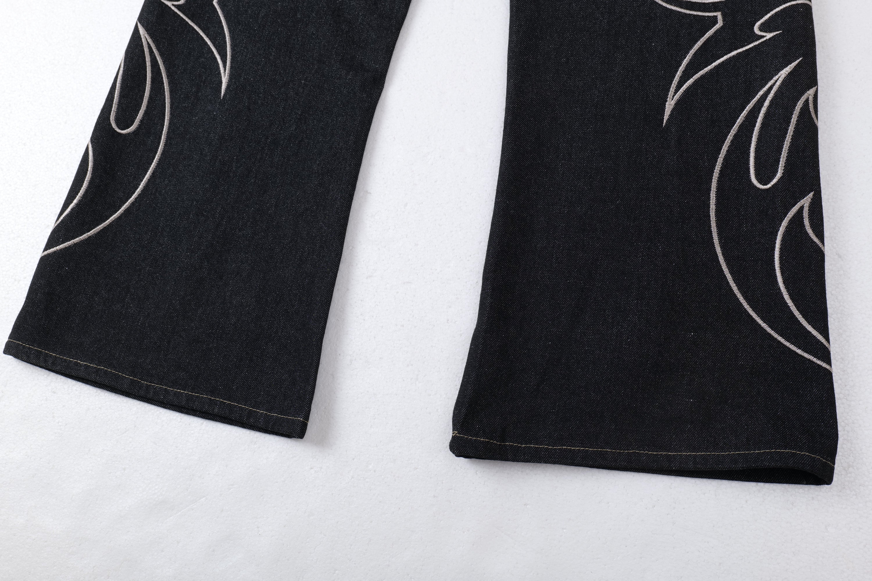 Tribal Embroidered Balloon Jeans | Wide Leg Dark Denim