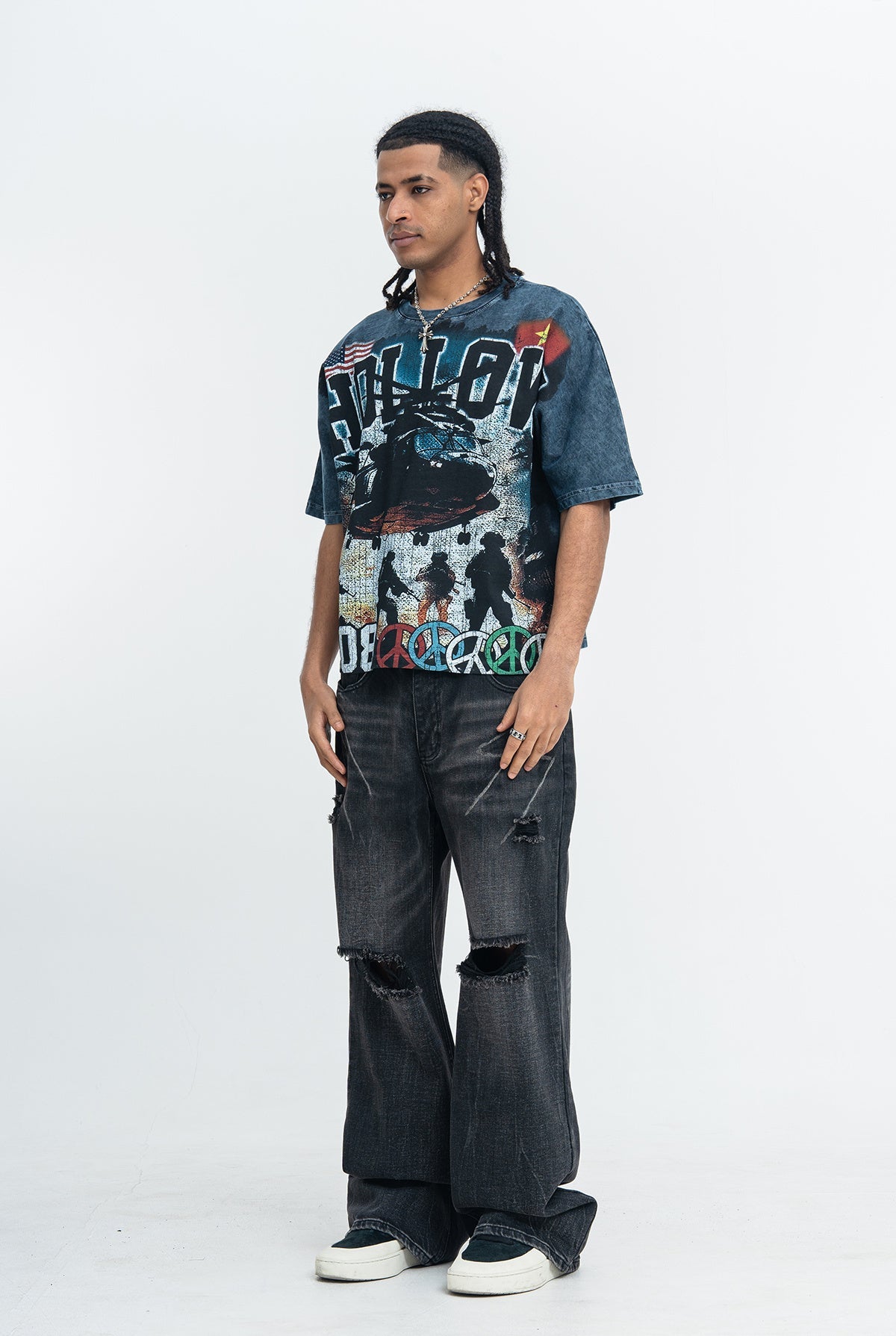 Omirad Hollow 4008 War Graphic Oversized Tee | Vintage Washed