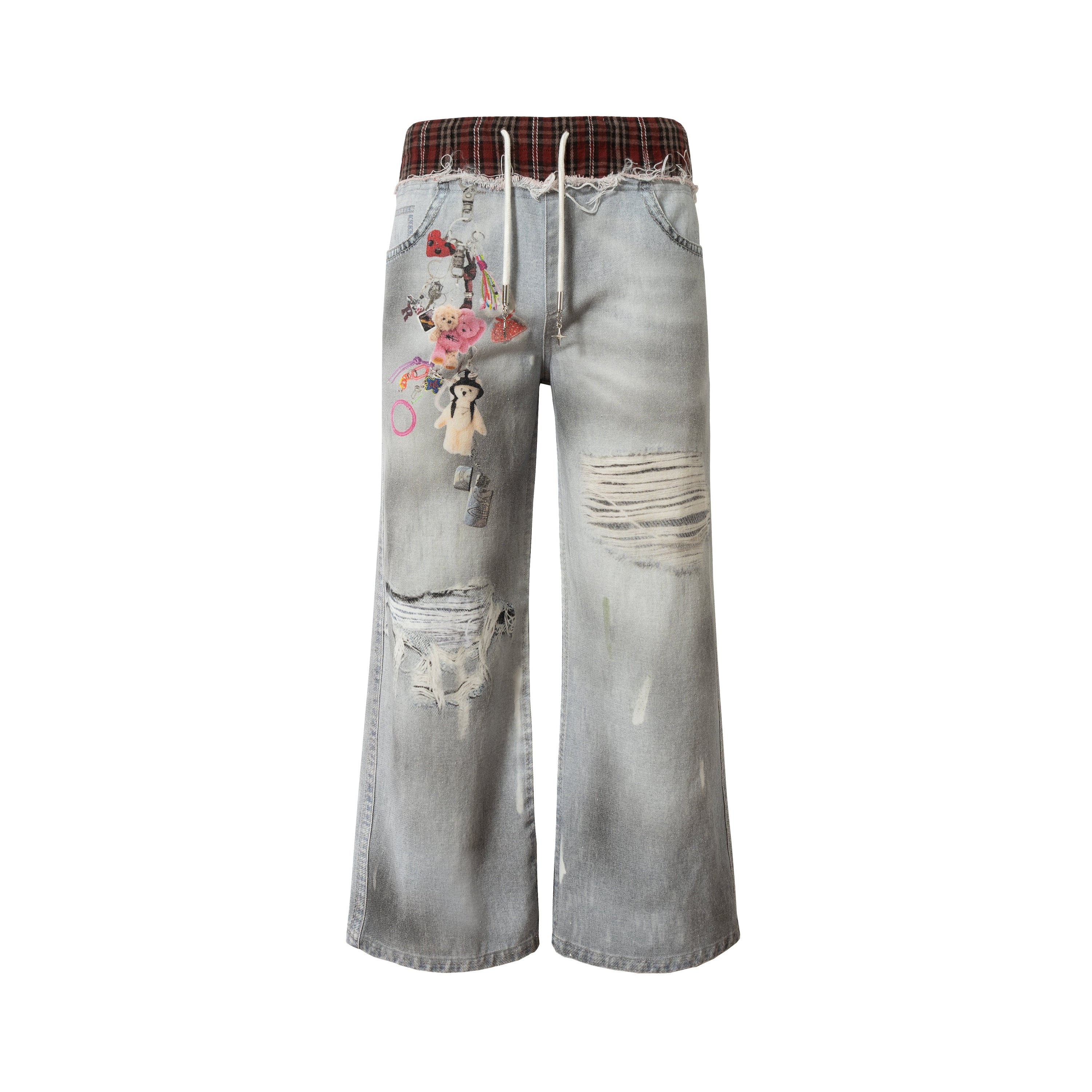Omirad Plush Charm Distressed Wide-Leg Denim Jeans