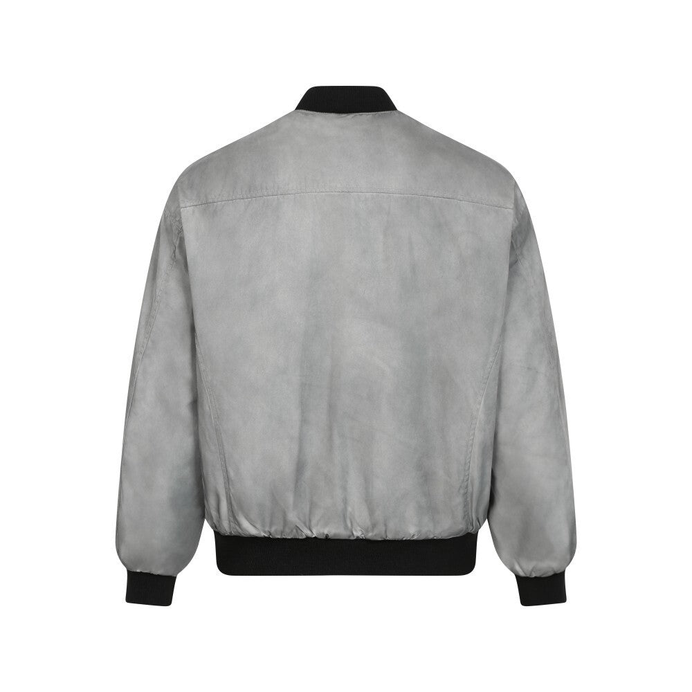 Omirad Washed Grey Bomber Jacket | Matte Suede-Look