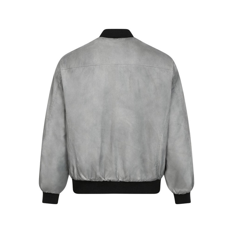 Omirad Washed Grey Bomber Jacket | Matte Suede-Look