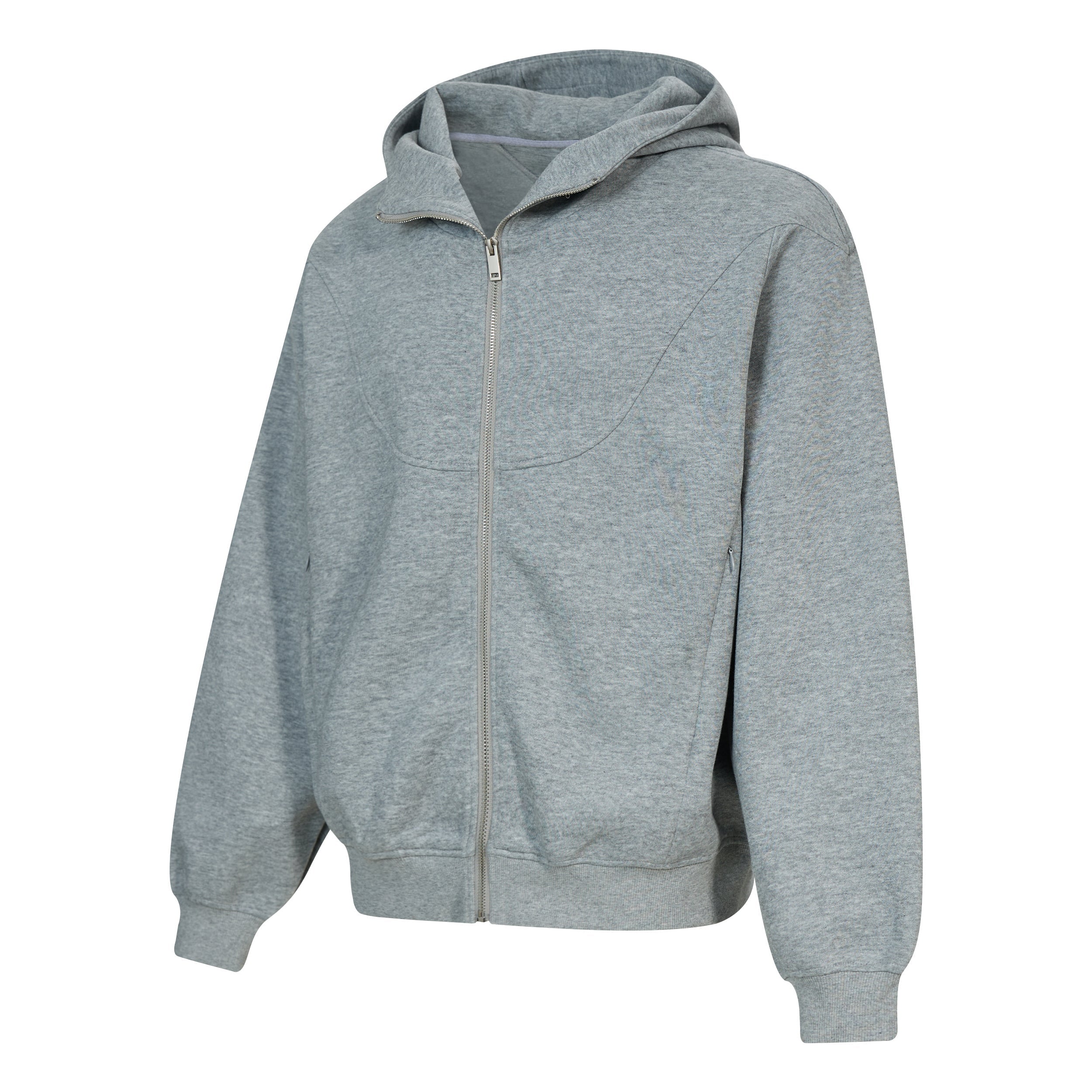 Curved Panel Full-Zip Hoodie | Relaxed Streetwear Fleece