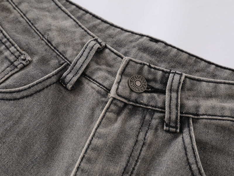 Speckled Fade Curved-Panel Wide-Leg Denim Pants | Omirad