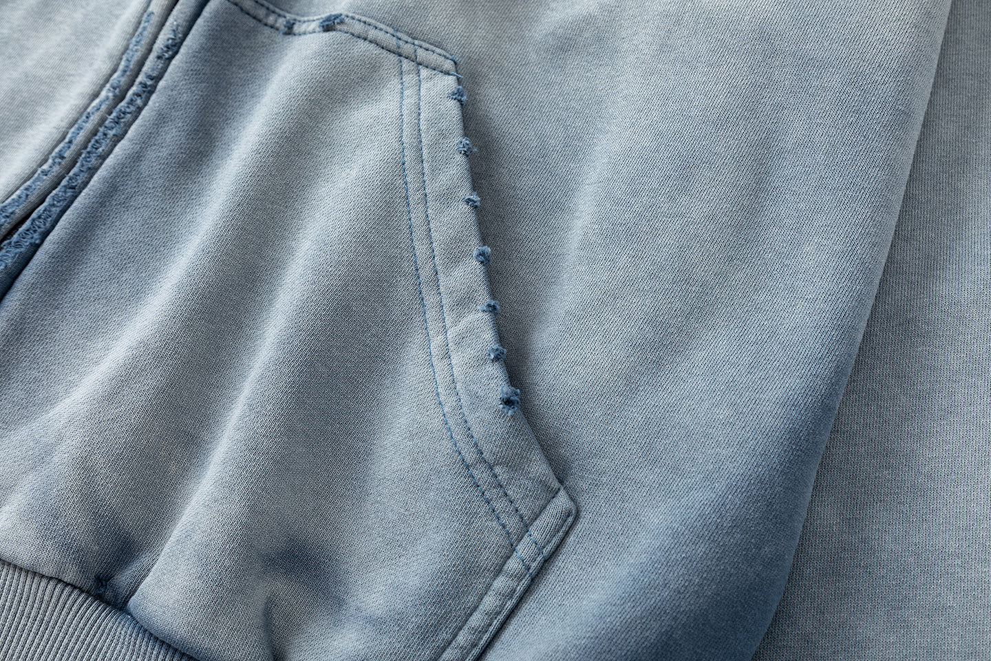 Omirad Vintage Patch Zip-Up Hoodie | Washed Blue Cotton